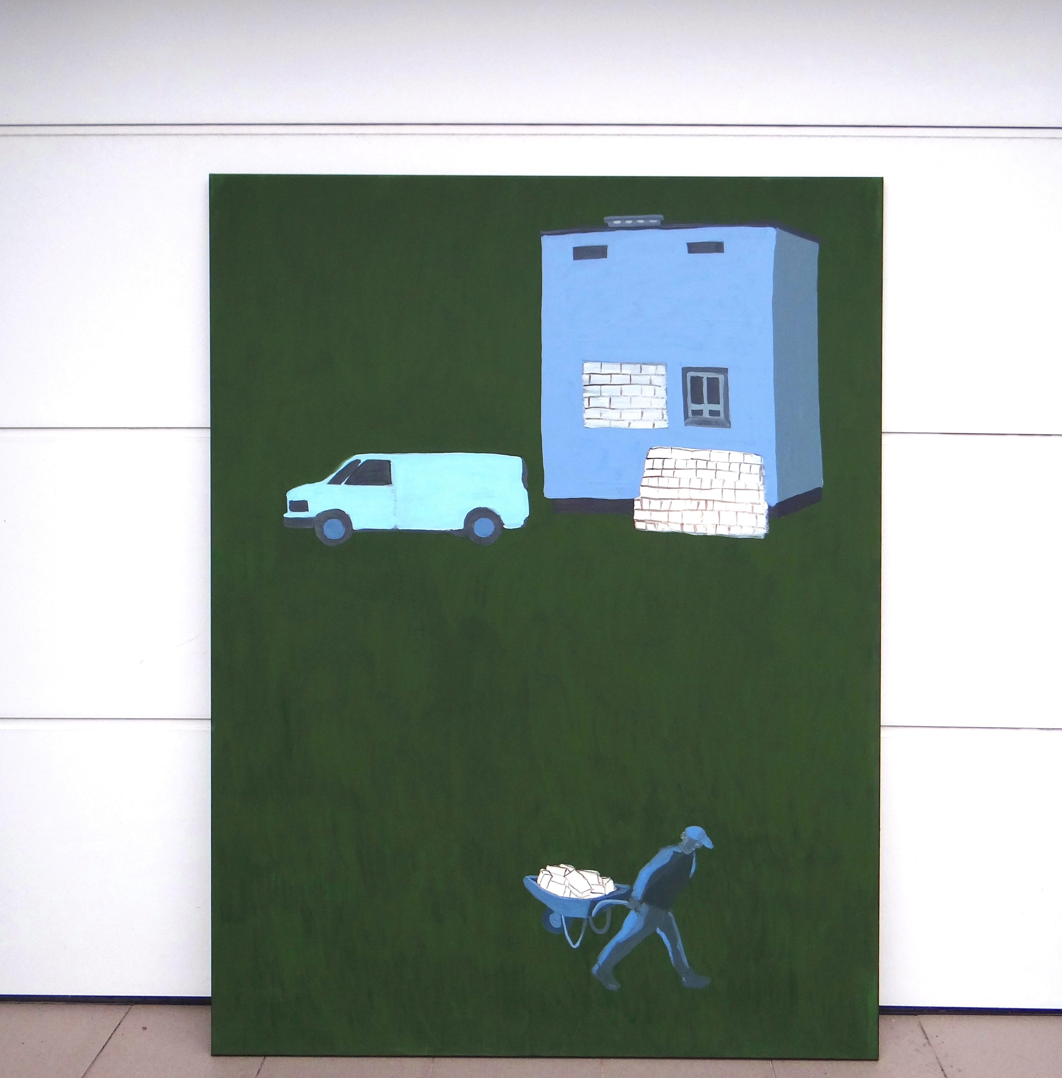 Snow Roofs 2  - Modern Expressive Minimalistic Painting, Large Format For Sale 1