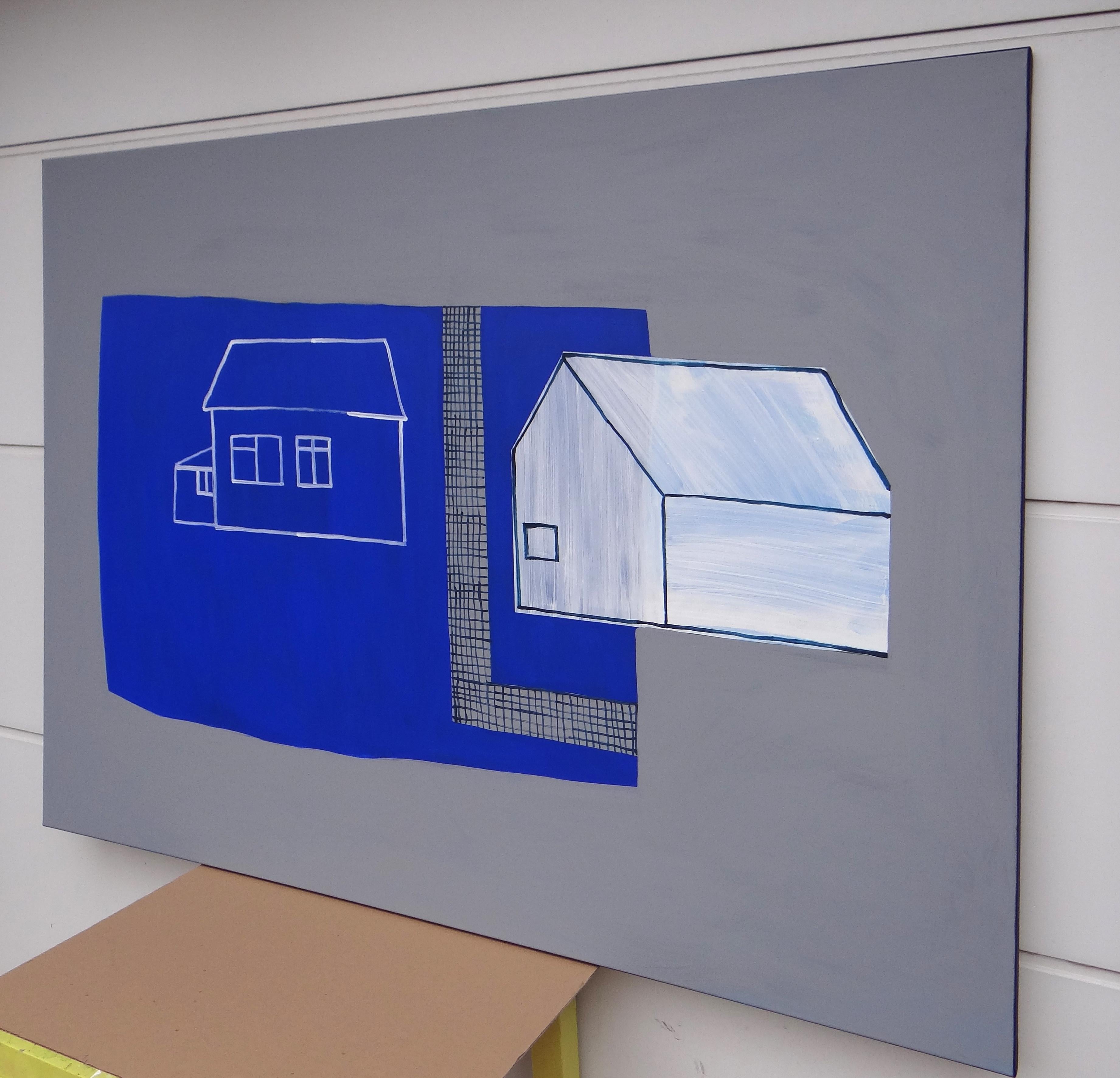 Case che scompaiono 6 -  Pittura moderna espressiva e minimalista, formato grande - Painting di Joanna Mrozowska