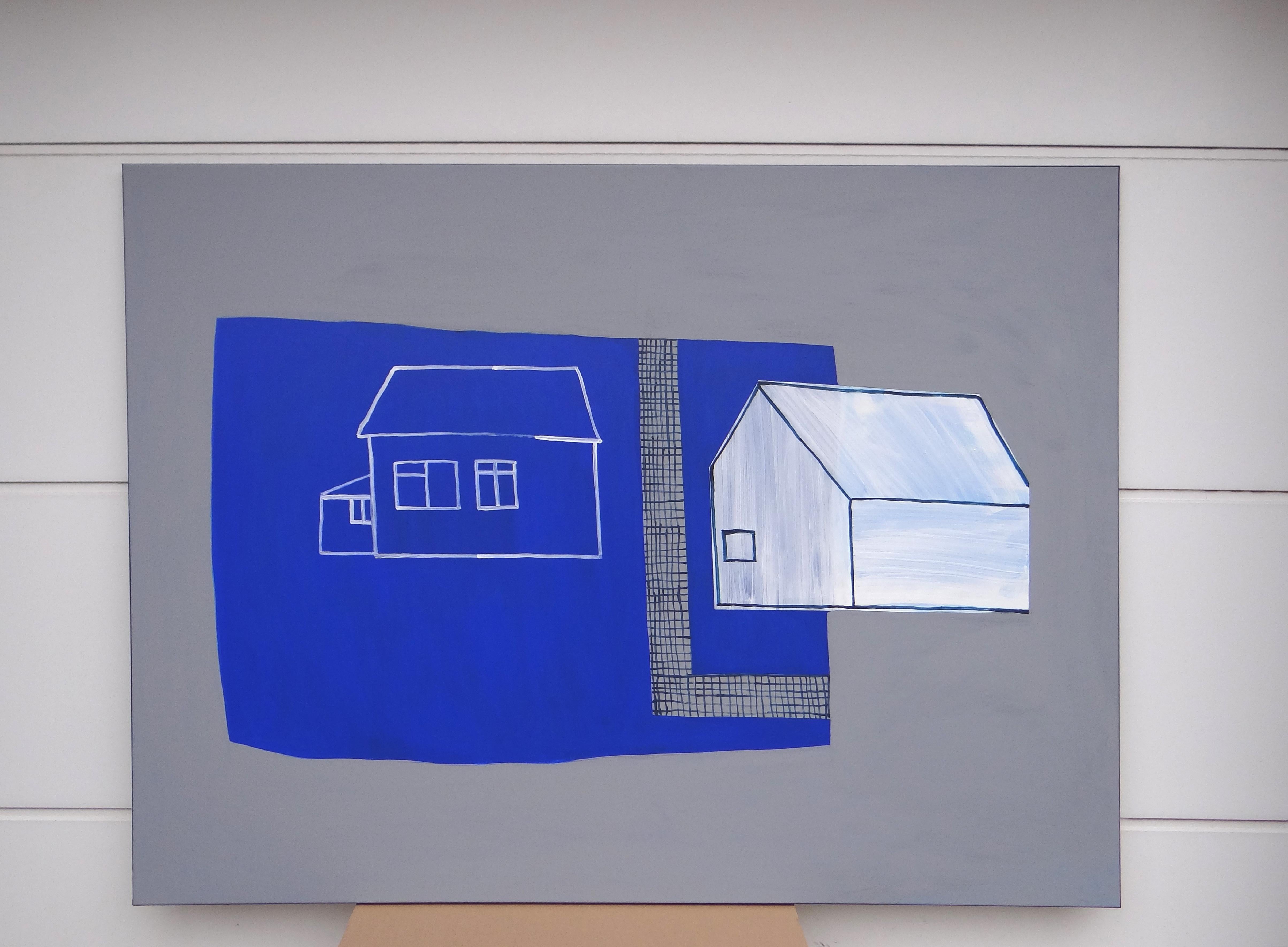 Case che scompaiono 6 -  Pittura moderna espressiva e minimalista, formato grande - Abstract Painting Grigio di Joanna Mrozowska
