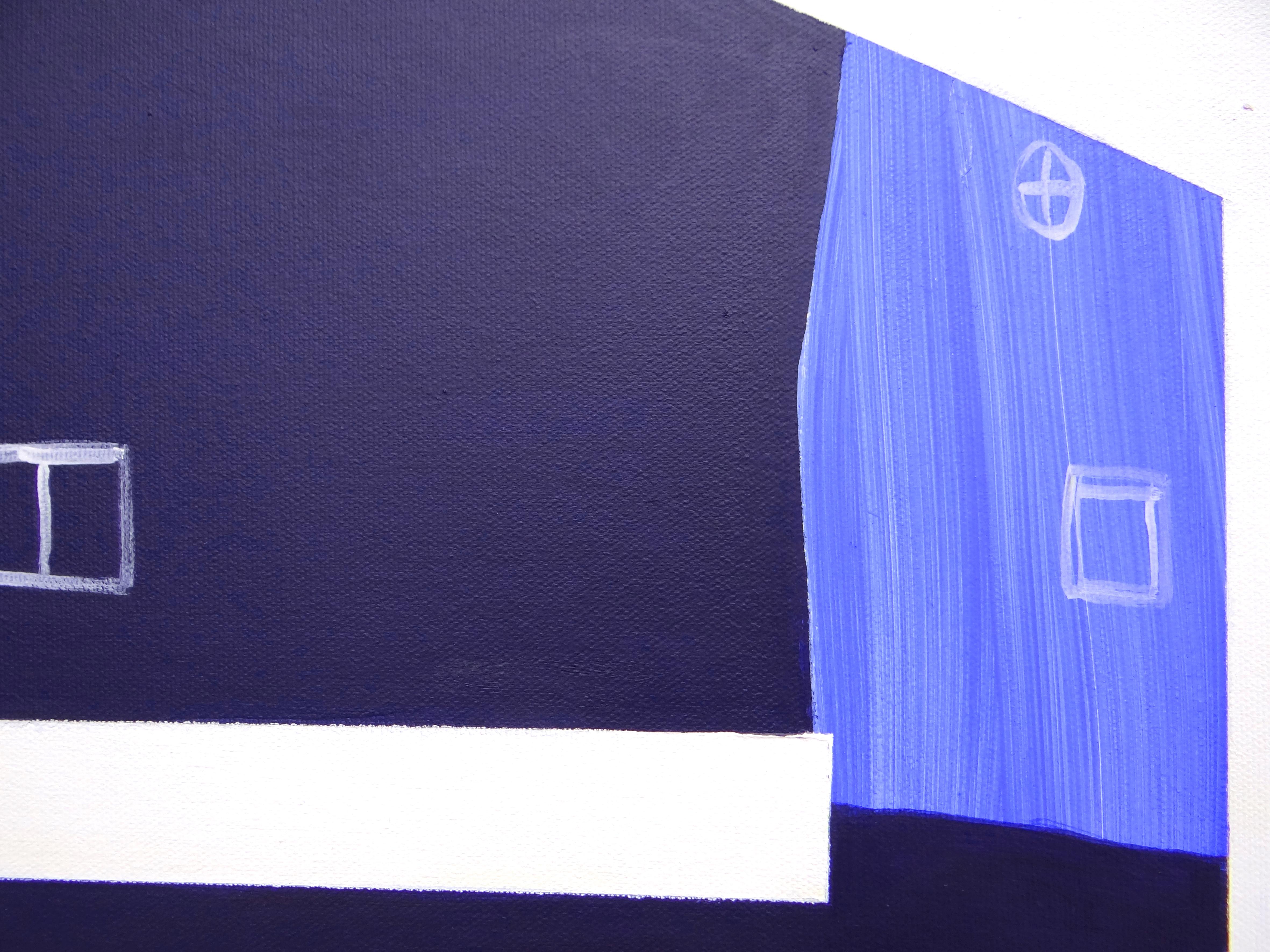 Case che scompaiono 2 - Pittura contemporanea espressiva, simbolica e minimalista - Abstract Painting Viola di Joanna Mrozowska