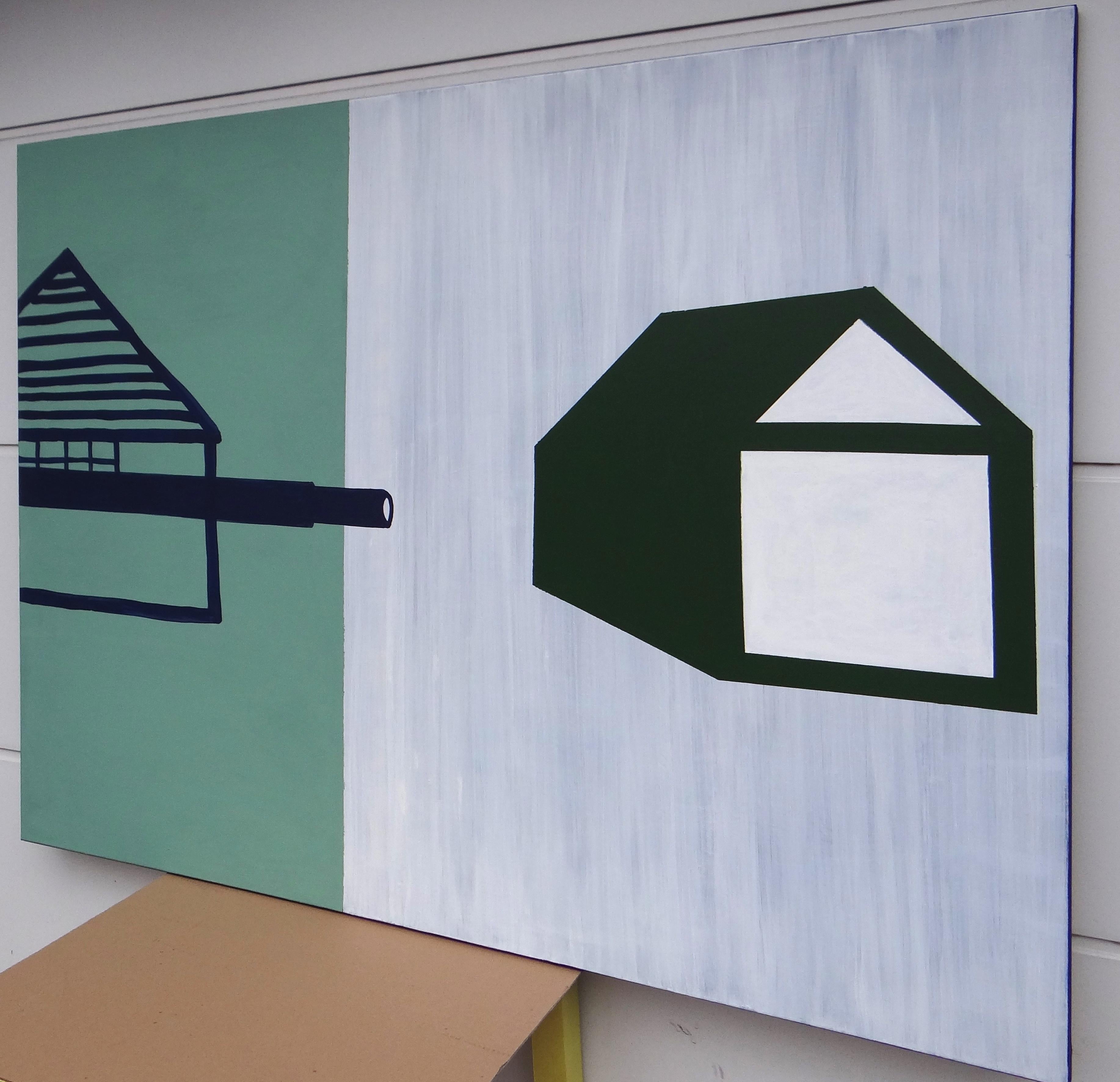 Casas que desaparecen 1 -  Pintura Minimalista Expresiva Moderna, Gran Formato - Painting de Joanna Mrozowska