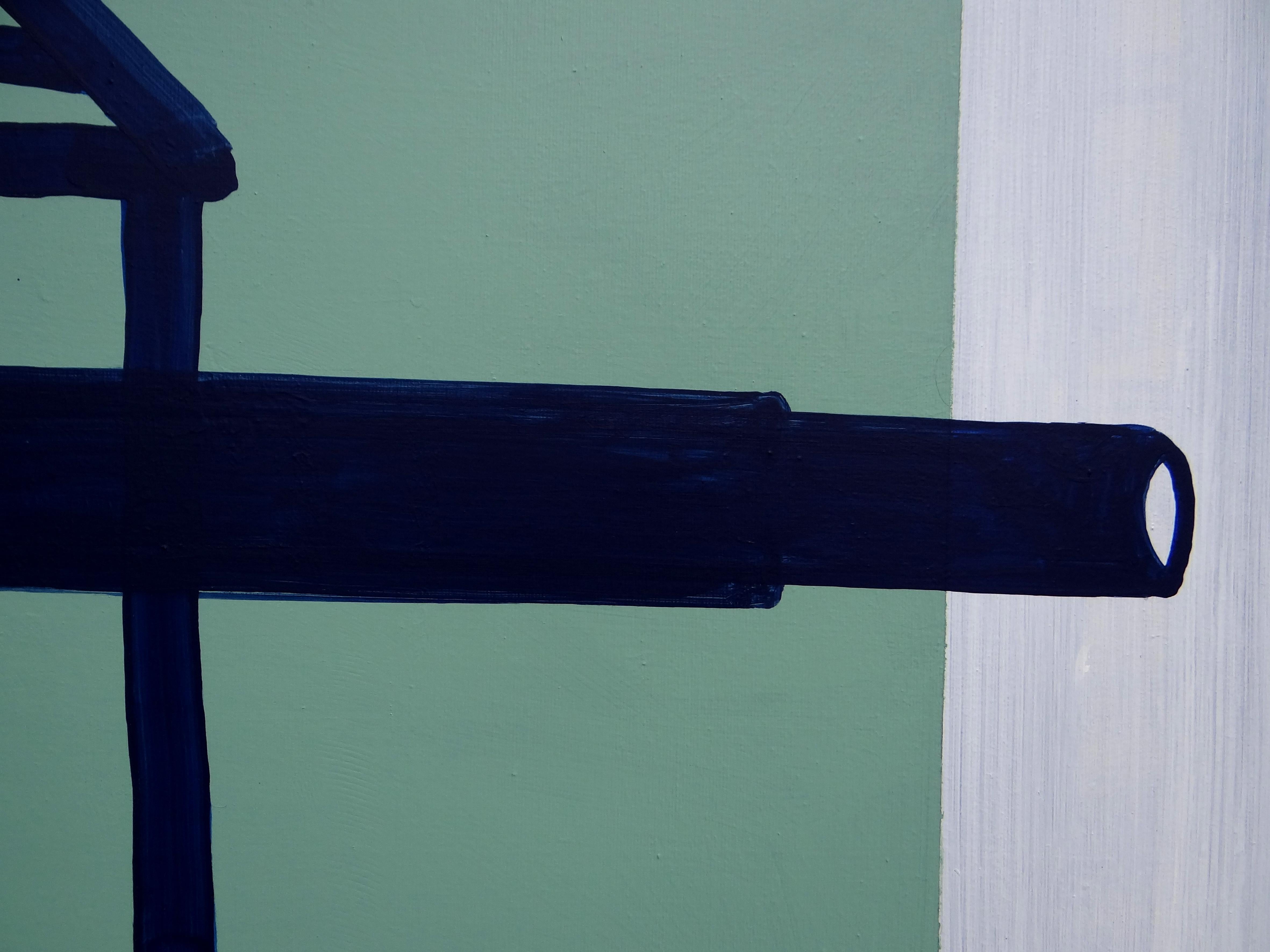 Casas que desaparecen 1 -  Pintura Minimalista Expresiva Moderna, Gran Formato - Figurative Painting Azul de Joanna Mrozowska