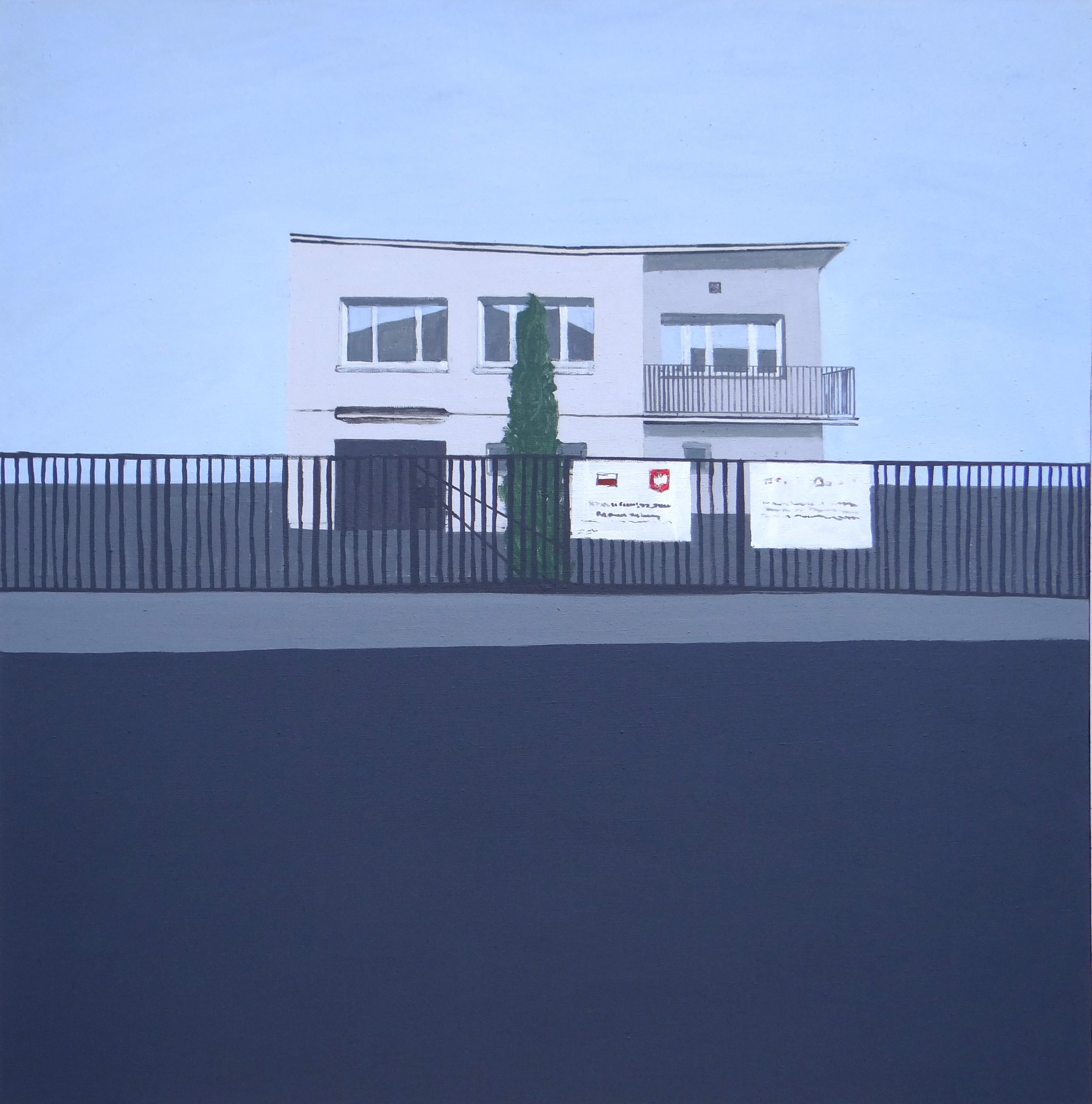 Joanna Mrozowska Landscape Painting - Villa Plus - Contemporary Expressive, Minimalistic Architecture  Painting