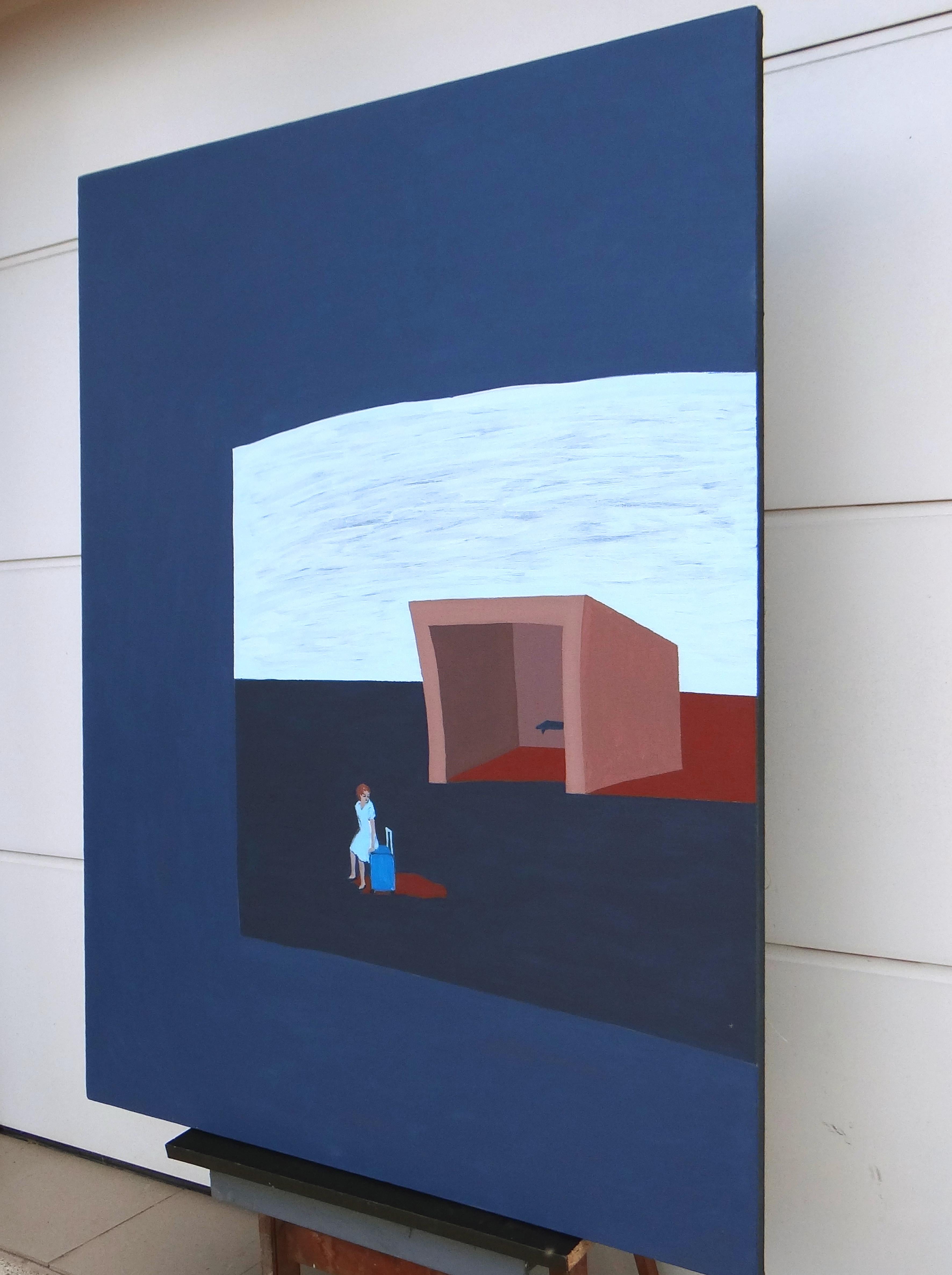 Waiting, (No Sólo Por El Bus)  - Pintura Simbólica Expresiva y Minimalista - Painting Contemporáneo de Joanna Mrozowska