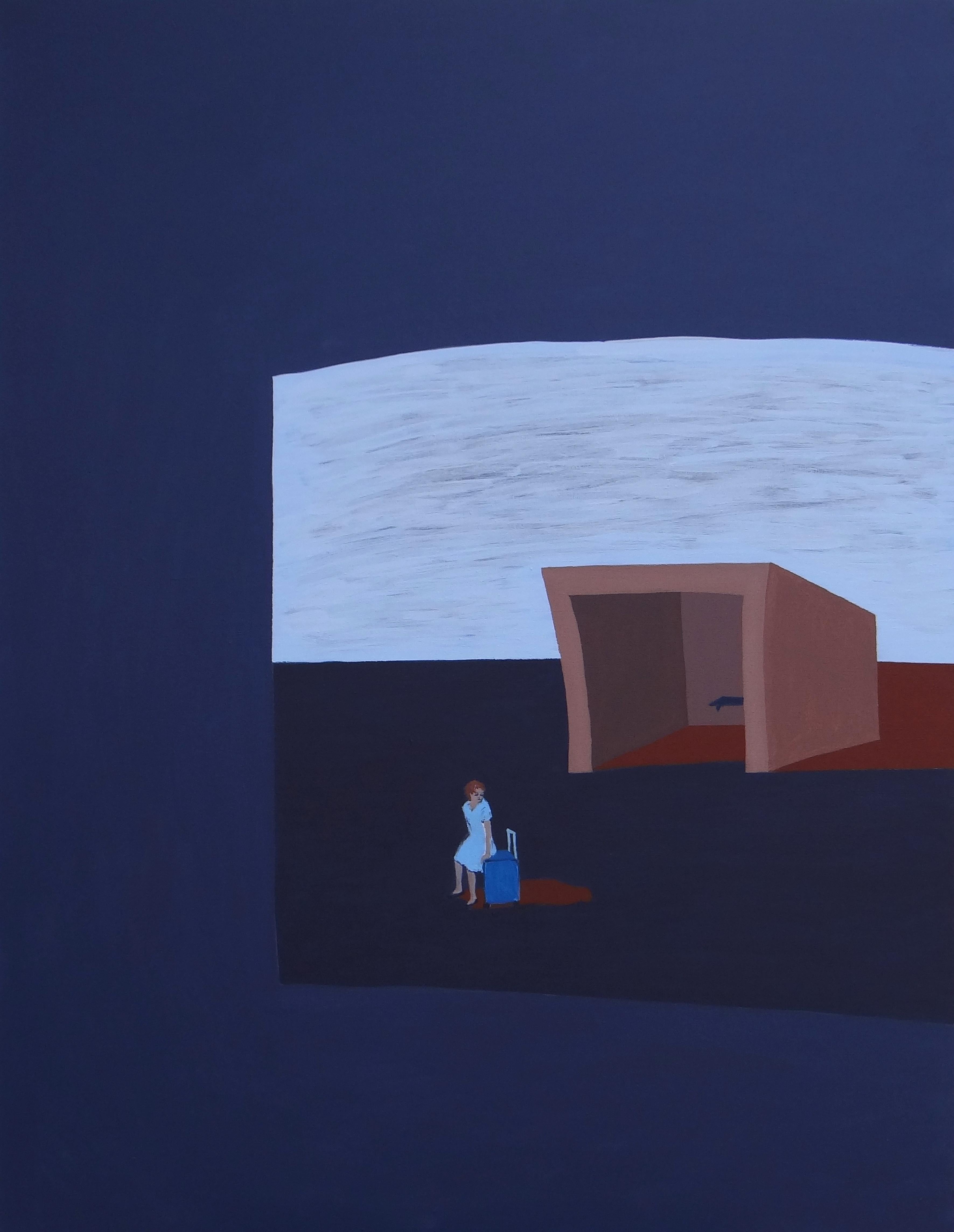 Landscape Painting de Joanna Mrozowska - Waiting, (No Sólo Por El Bus)  - Pintura Simbólica Expresiva y Minimalista