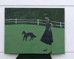 Walk - Peinture à l'huile contemporaine expressive et figurative de paysage avec chien