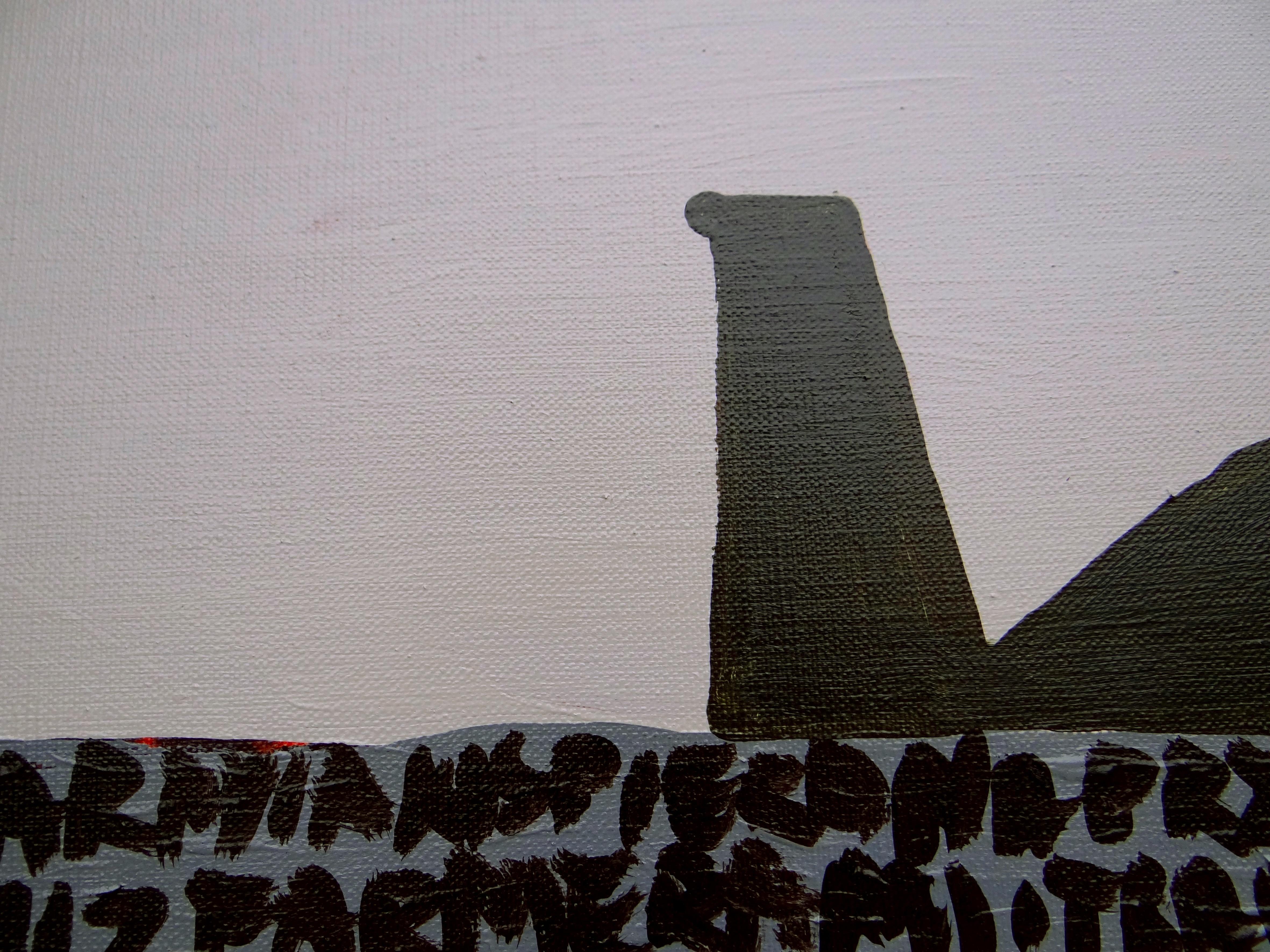 War Games 3 - Pittura contemporanea espressiva, simbolica e minimalista - Abstract Painting Grigio di Joanna Mrozowska