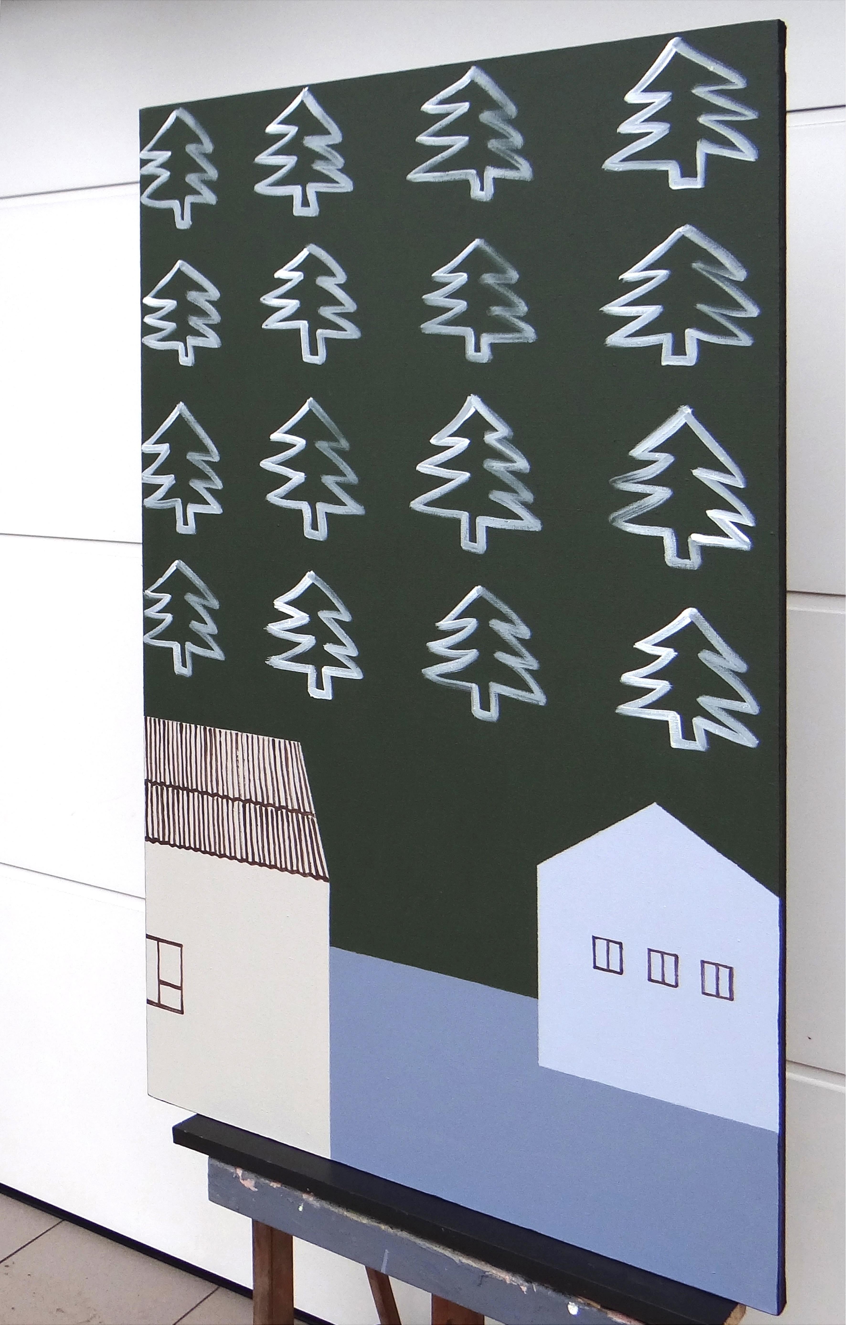 Quadro d'inverno, Natale - Pittura moderna espressiva, simbolica e minimalista - Painting di Joanna Mrozowska