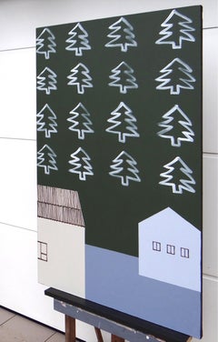 Winterbild, X-mas – Modernes expressionistisches, symbolisches und minimalistisches Gemälde