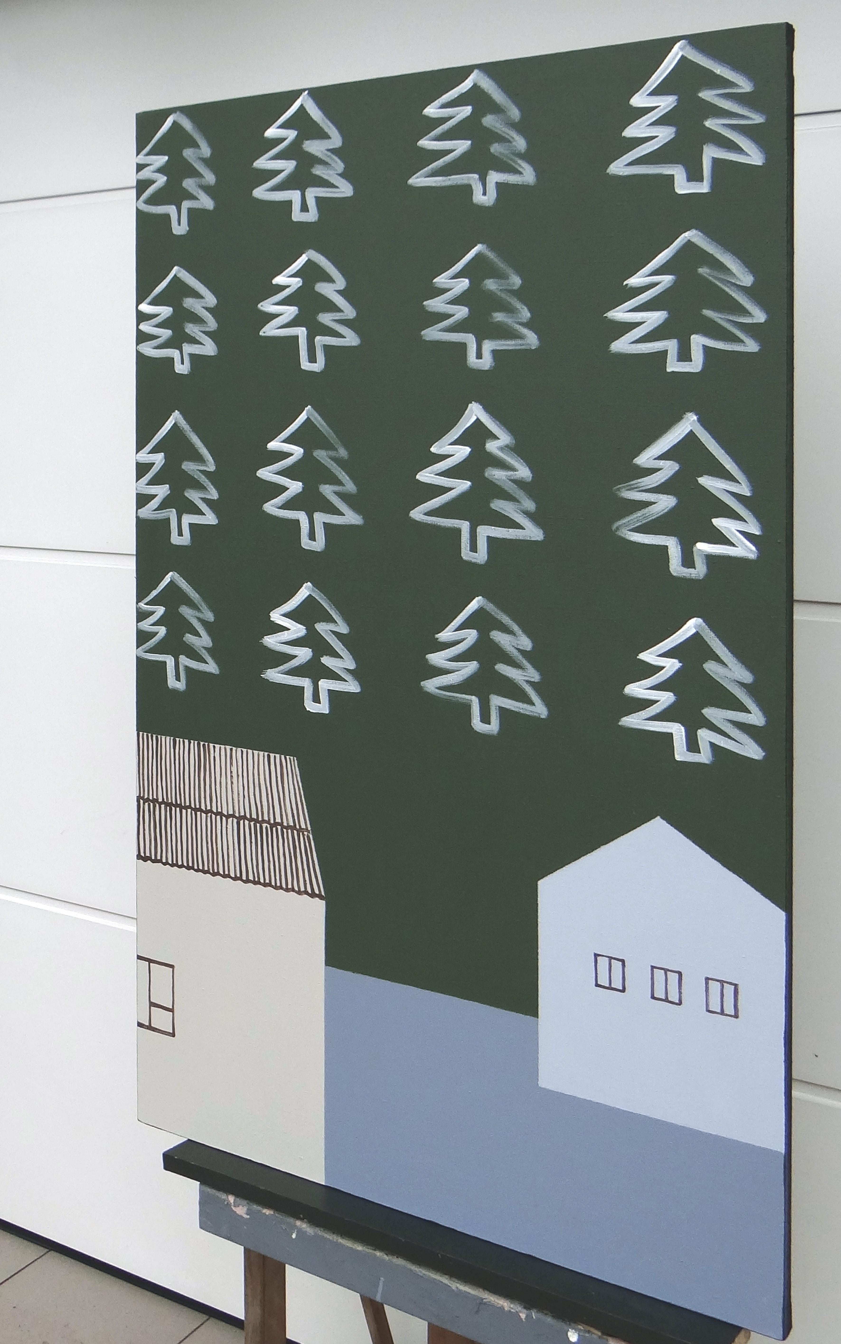 Quadro d'inverno, Natale - Pittura moderna espressiva, simbolica e minimalista in vendita 1