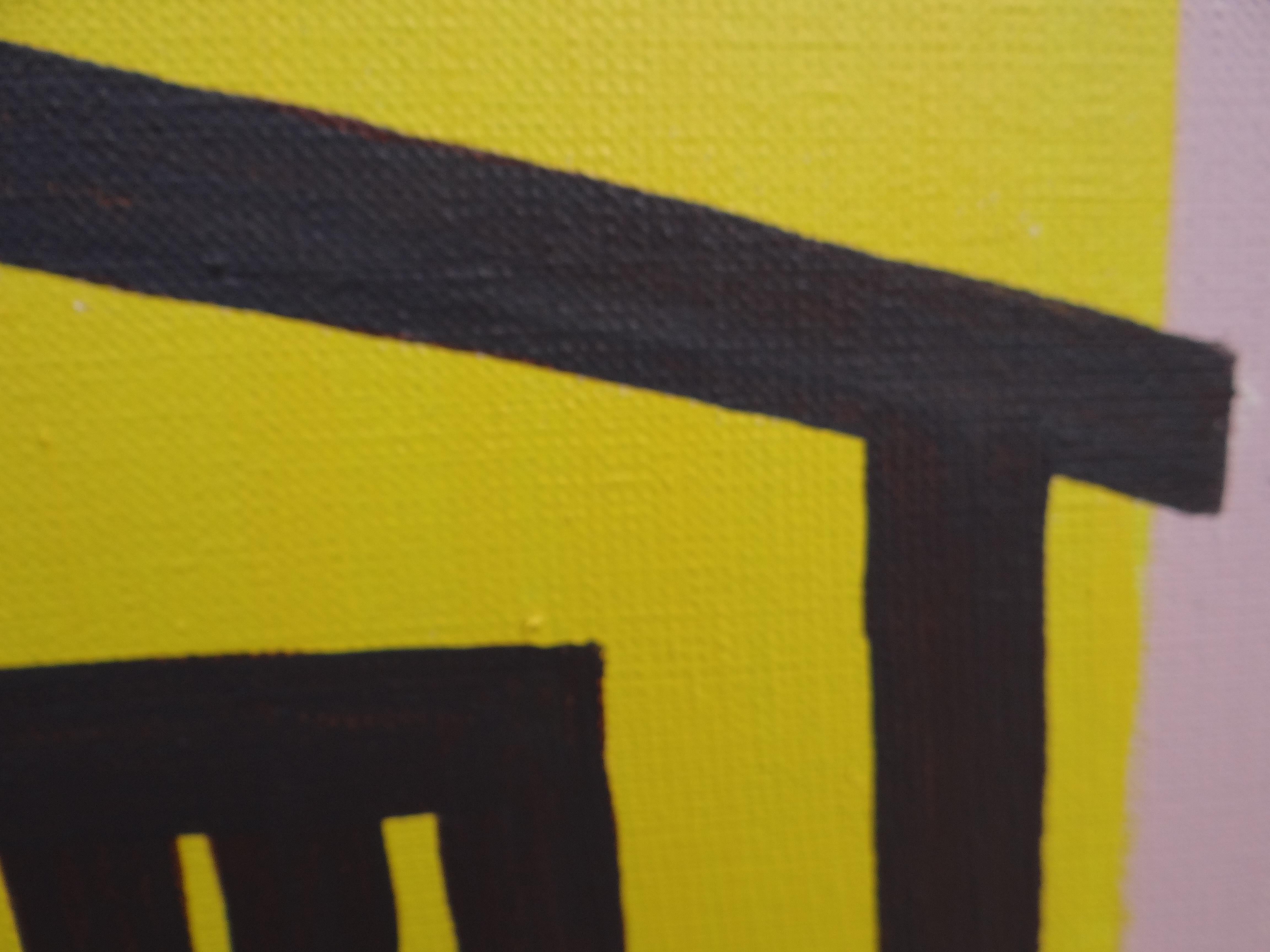 Case in legno  - Espressivo, simbolico e contemporaneo.  Pittura minimalista - Landscape Painting Giallo di Joanna Mrozowska