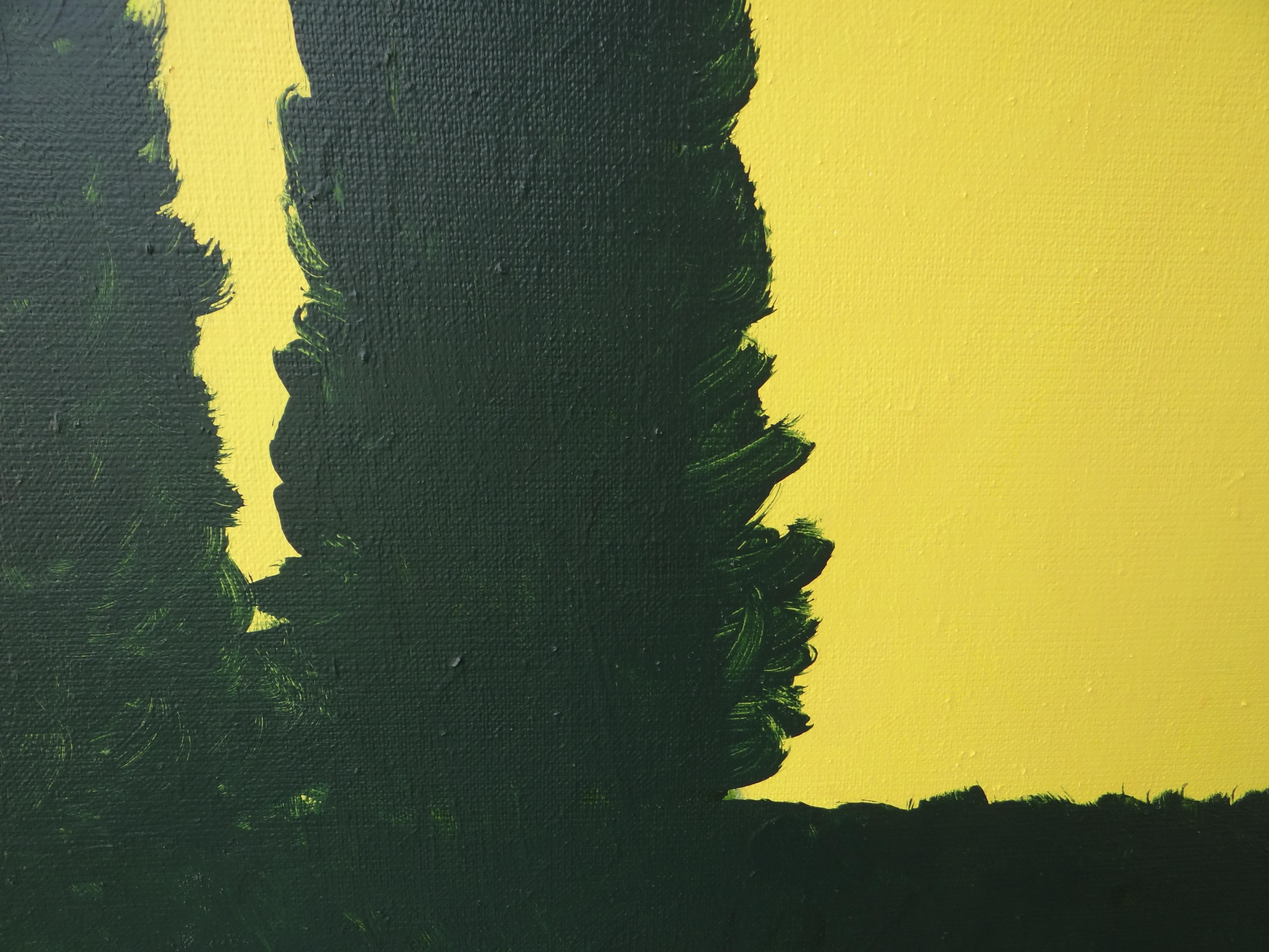 Cielo giallo  - Pittura moderna espressiva e minimalista, formato grande - Abstract Painting Viola di Joanna Mrozowska