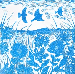 Linnets over Salthouse by Joanna Padfield, Limited edition print, Birds