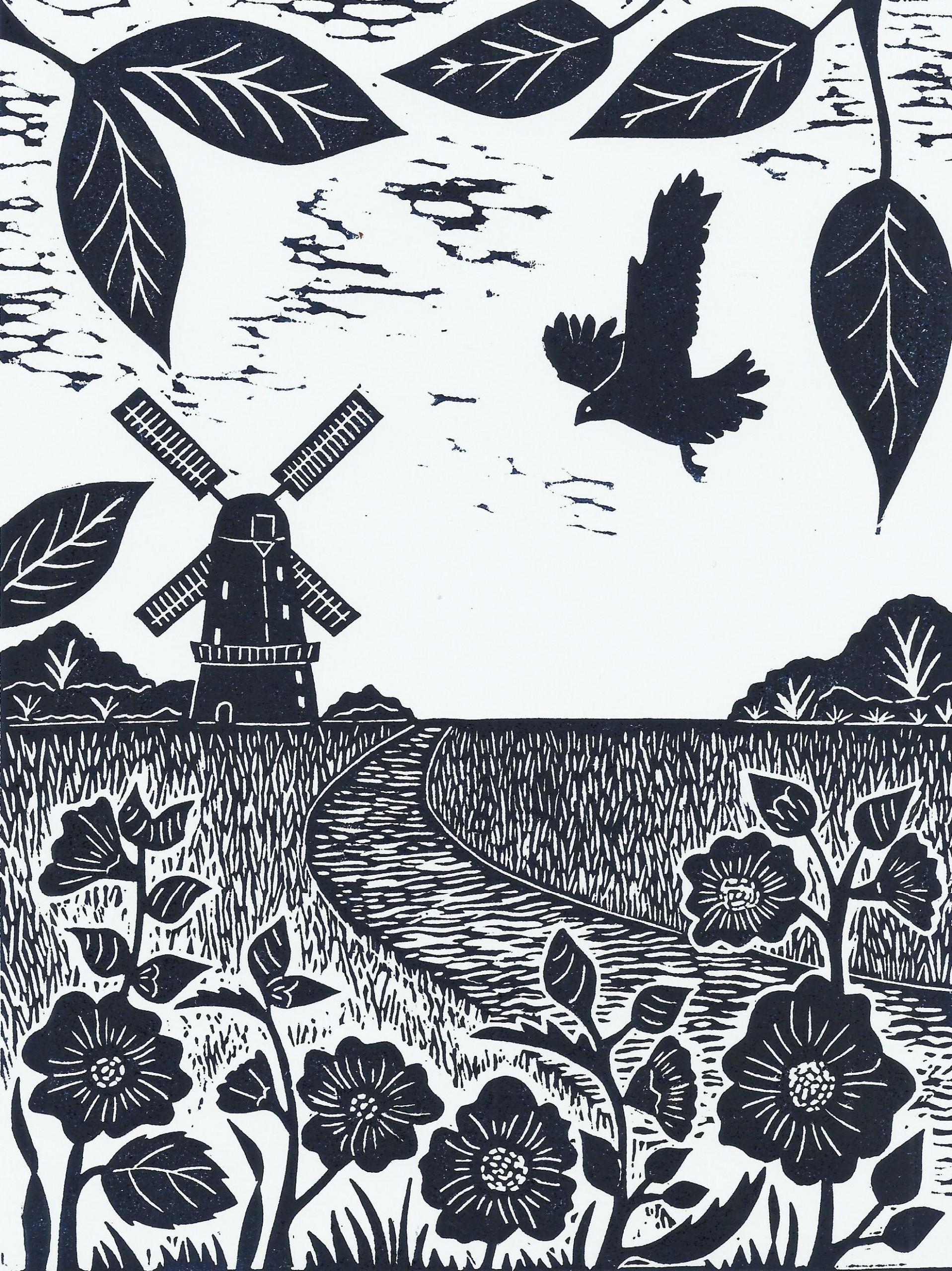 Autumn Berries, Norfolk Broads Marsh Harrier and Sheringham Park, Norfolk Art - Gray Figurative Print by Joanna Padfield