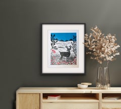 Hirsch im Schnee, Norfolk, Hirschdruck, illustriert