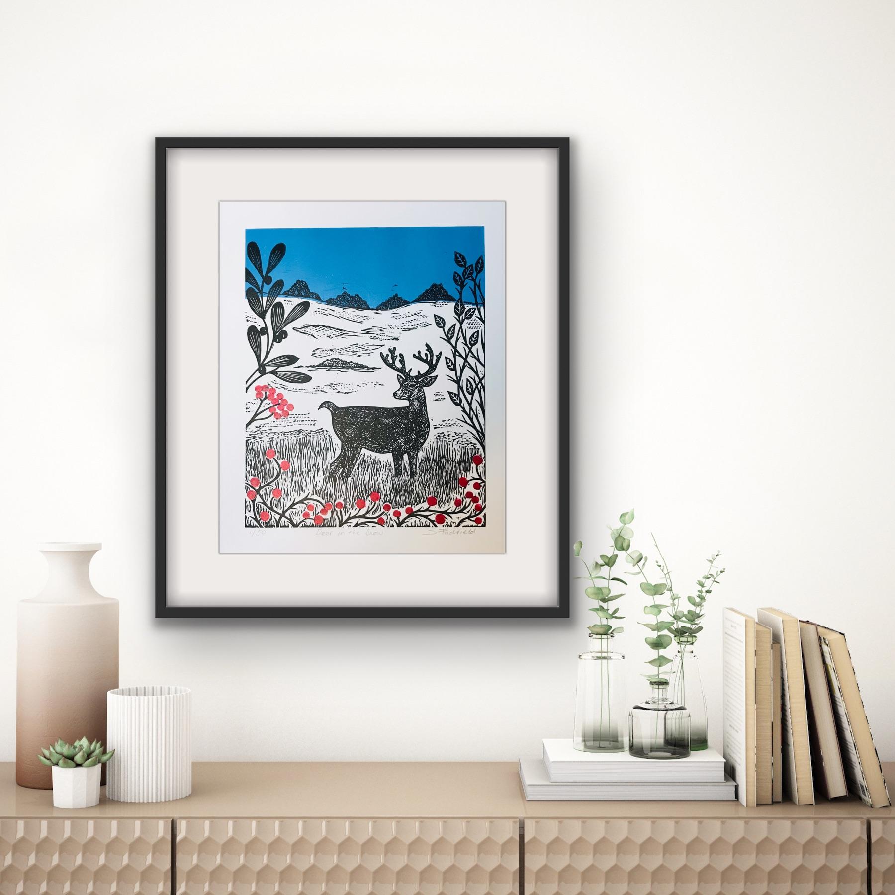 Deer in the Snow, Norfolk, Deer Print, Illustrative For Sale 2