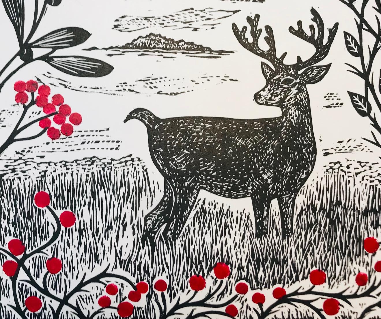 Deer in the Snow, Norfolk, Deer Print, Illustrative For Sale 3