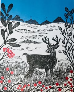 Deer in the Snow, Norfolk, Deer Print, Illustrative