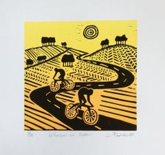 Joanna Padfield, Wheelers in Yellow, Cycling Art, Bicycle Art, Affordable Art