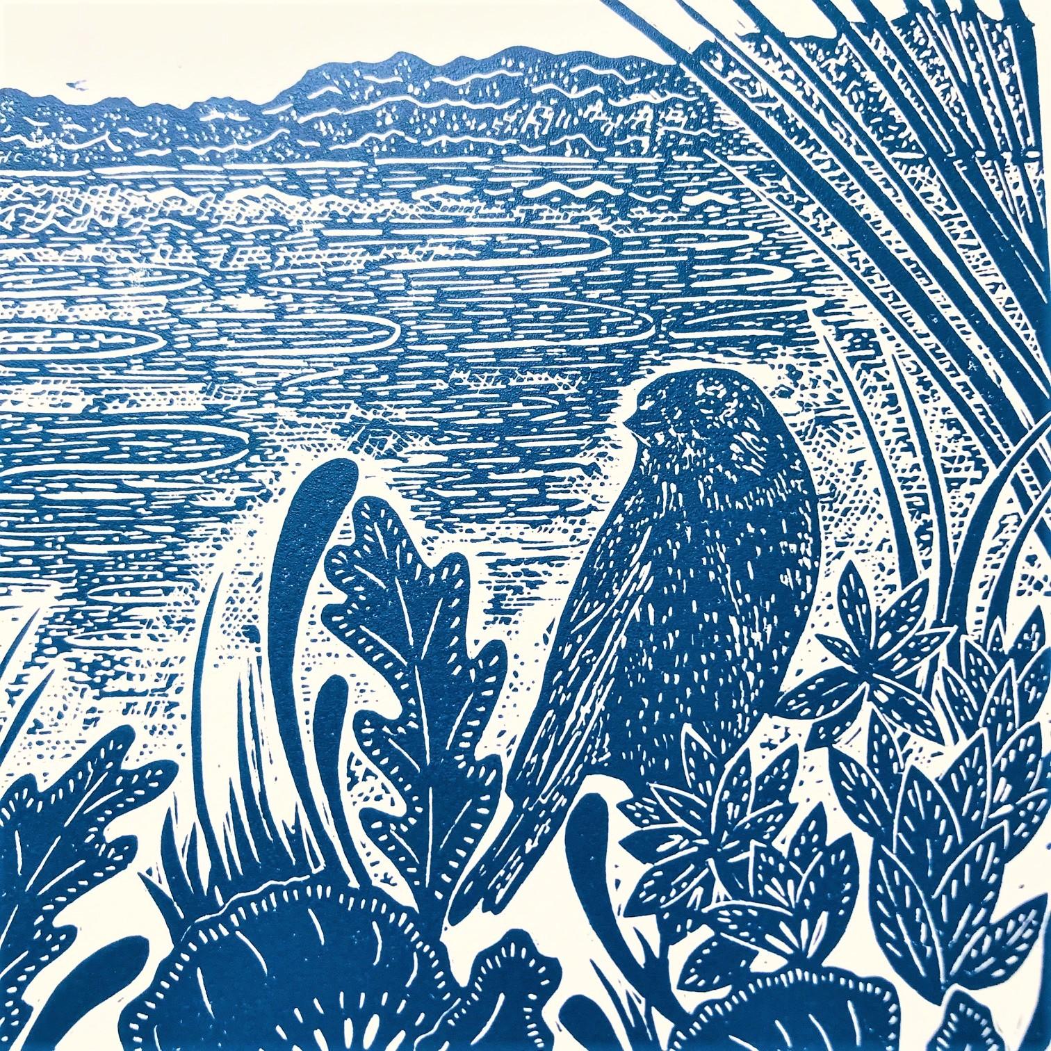 Sea Poppies and Linnets at Salthouse with Linocut, Print by Joanna Padfield For Sale 2