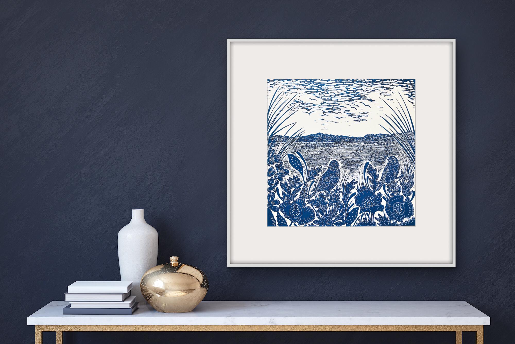 Sea Poppies and Linnets at Salthouse with Linocut, Print by Joanna Padfield For Sale 3