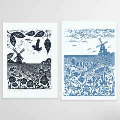 Windmill Diptych, Joanna Padfield, Limited Edition Prints, Landscape, Affordable