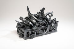 Joanna Poag Binding Time (Black Grid with leaves) Ceramic Sculpture, 2021