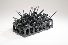 Joanna Poag Binding Time (Black Grid with Quills) Ceramic Sculpture, 2021