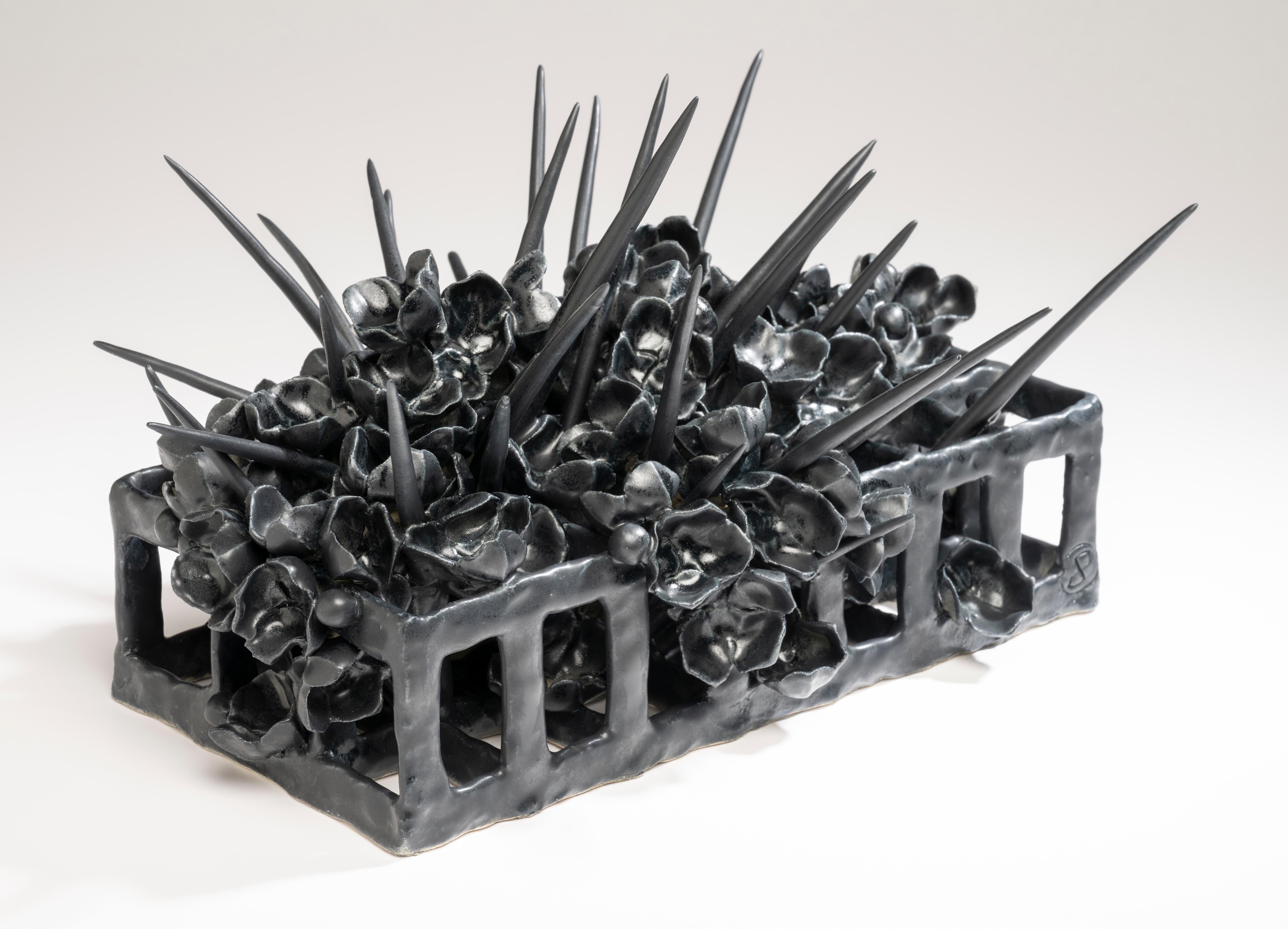 Organic Modern Joanna Poag Binding Time (Black Grid with Quills) Ceramic Sculpture, 2021 For Sale