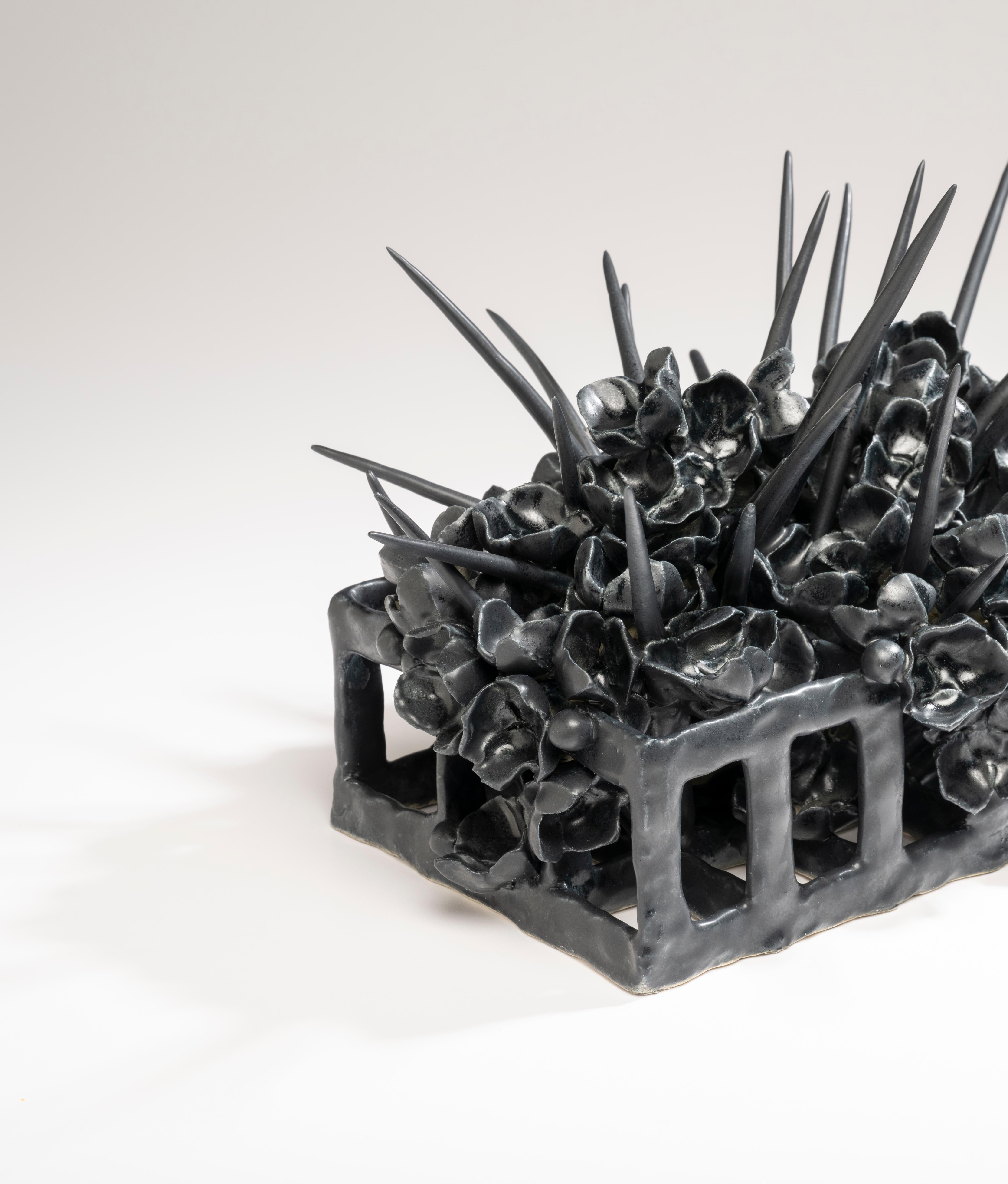 American Joanna Poag Binding Time (Black Grid with Quills) Ceramic Sculpture, 2021 For Sale