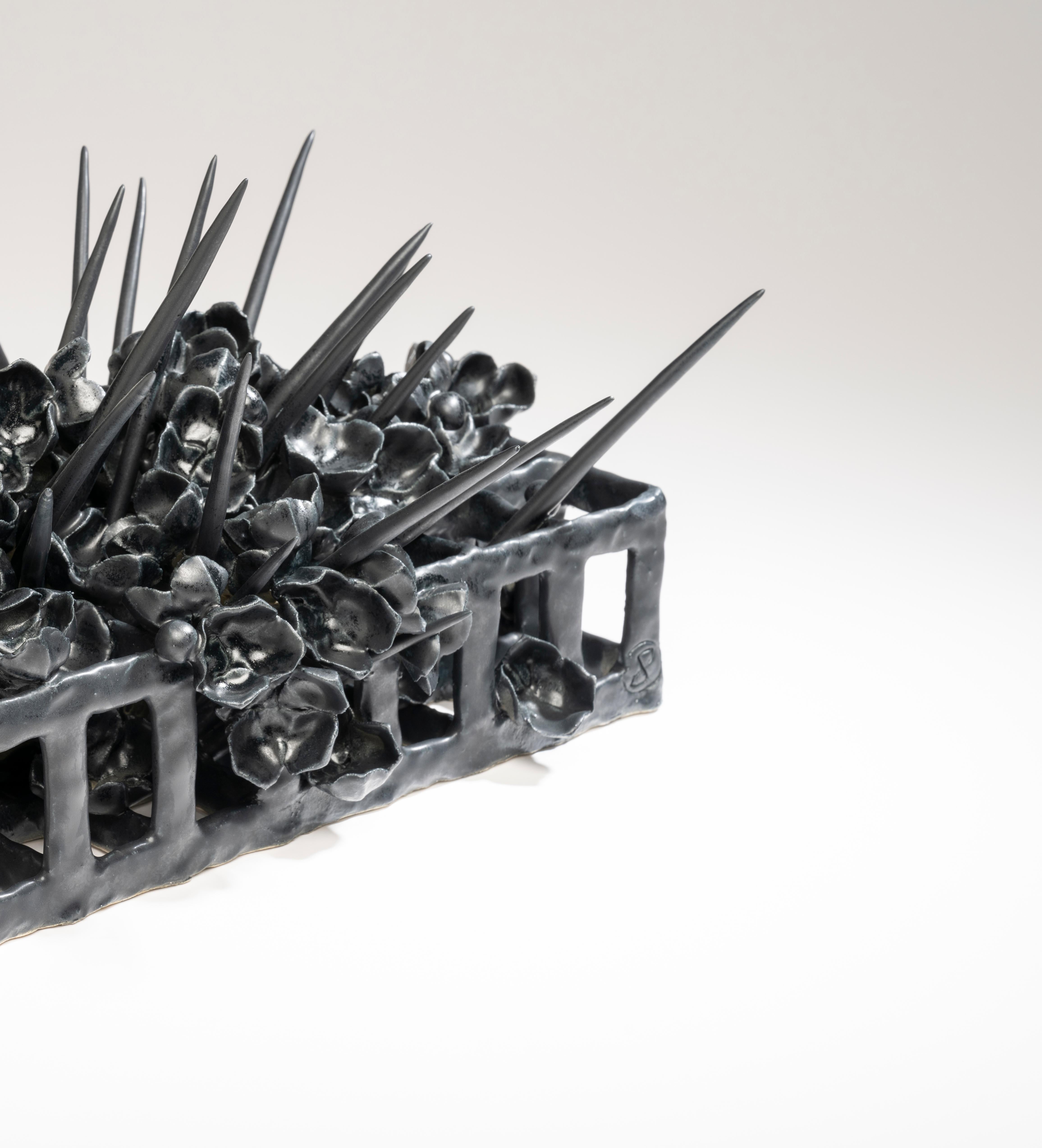 Glazed Joanna Poag Binding Time (Black Grid with Quills) Ceramic Sculpture, 2021 For Sale