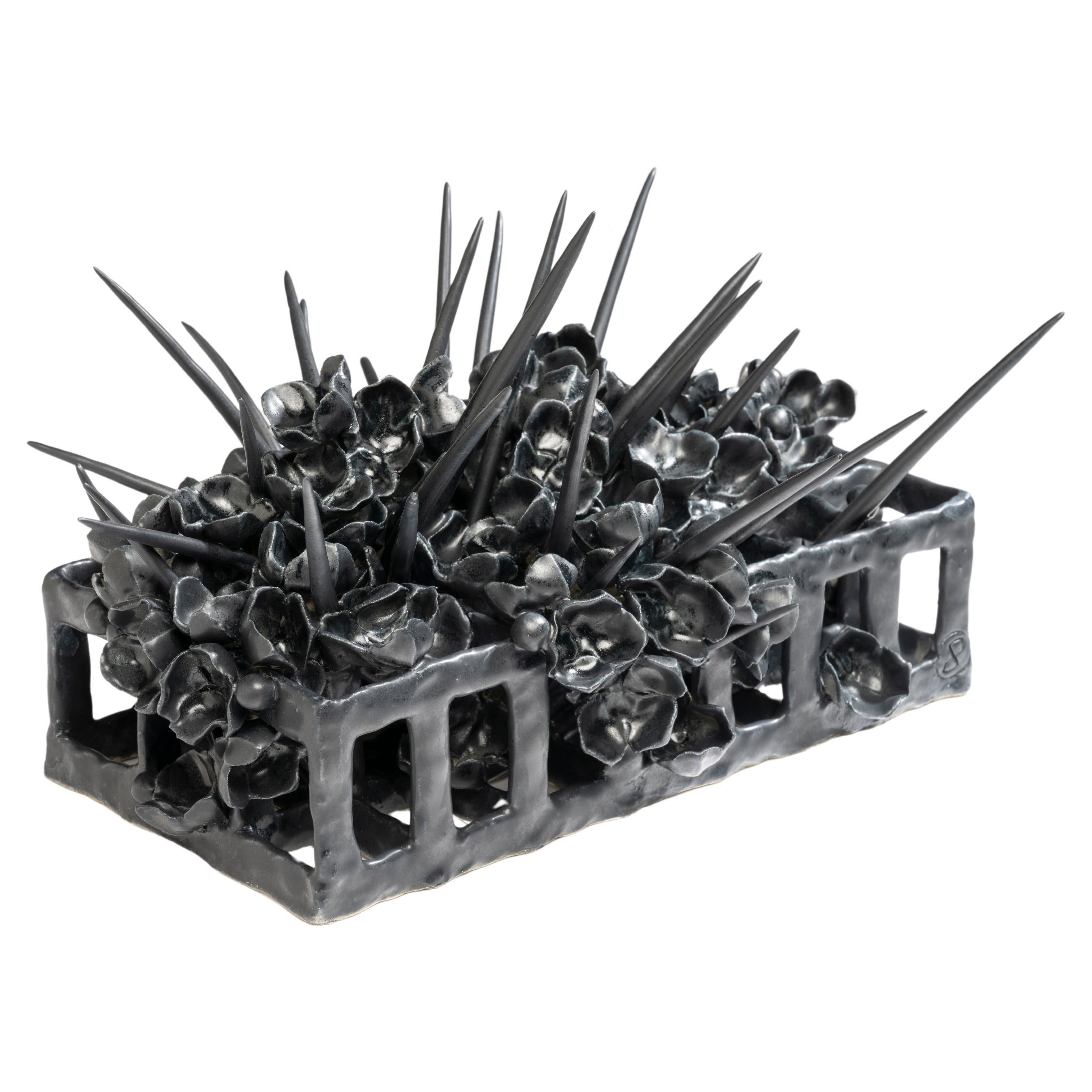 Joanna Poag Binding Time (Black Grid with Quills) Ceramic Sculpture, 2021 For Sale