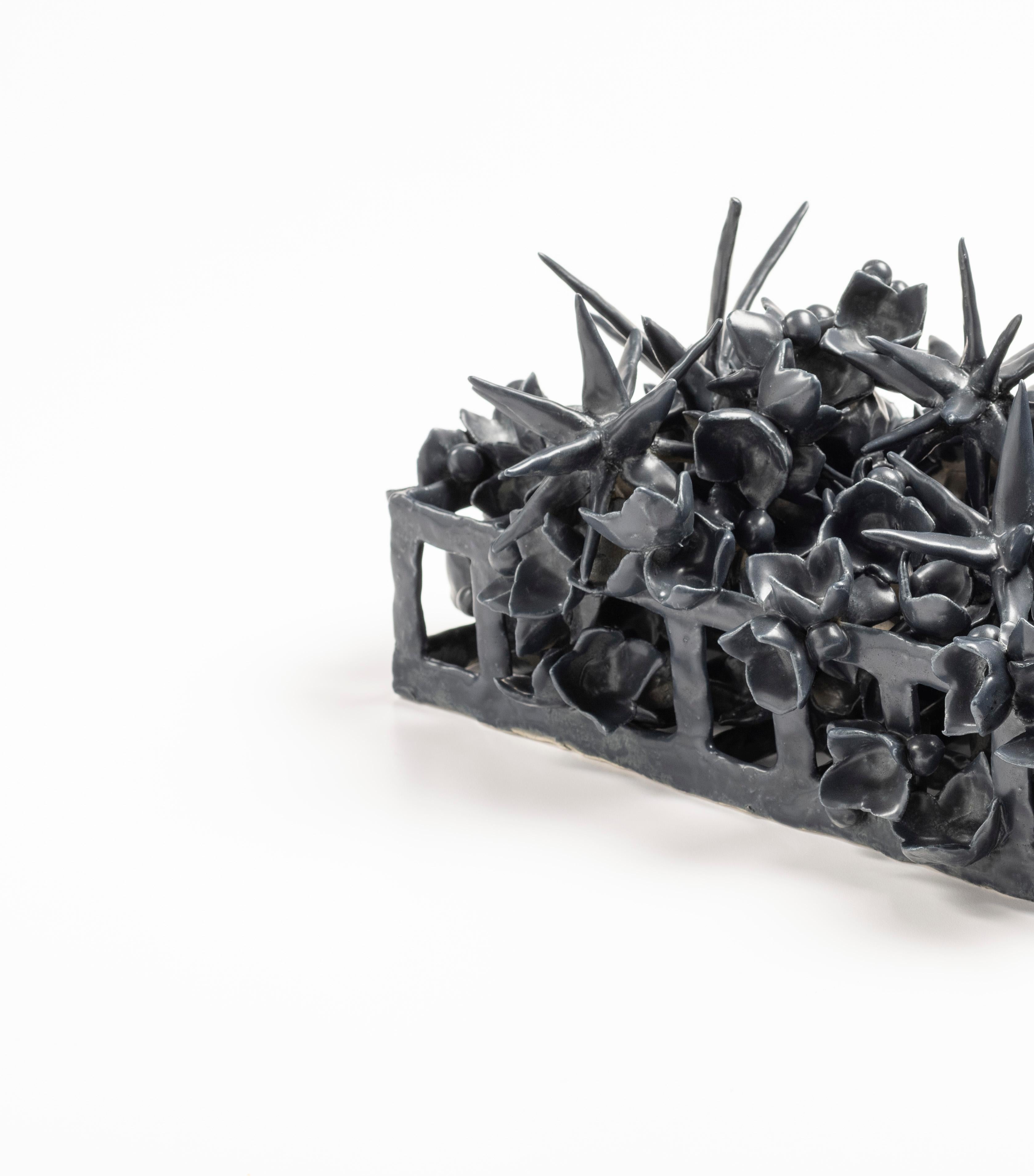 Organic Modern Joanna Poag Binding Time (Black Grid with Stars) Ceramic Sculpture, 2020 For Sale