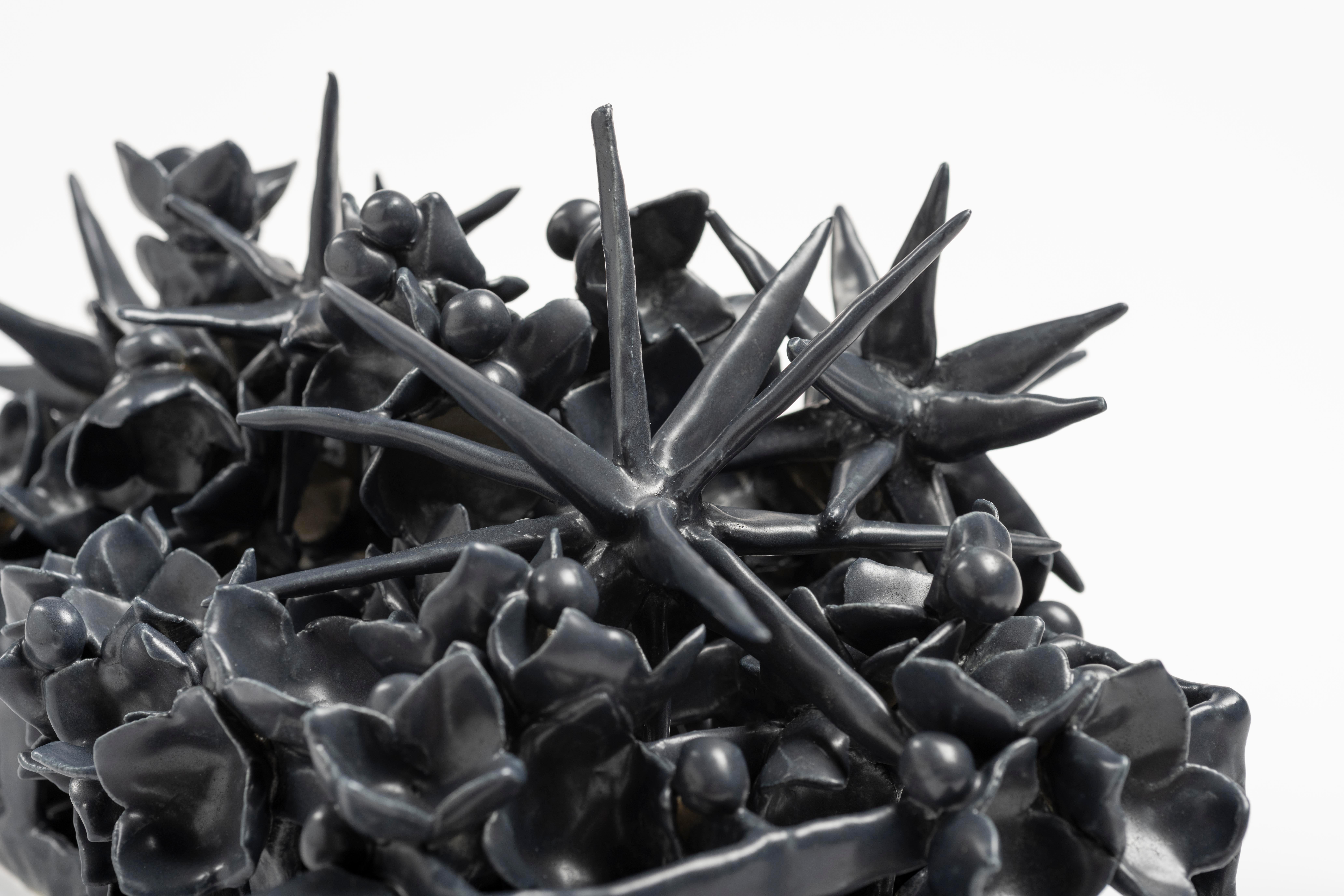 Glazed Joanna Poag Binding Time (Black Grid with Stars) Ceramic Sculpture, 2020 For Sale