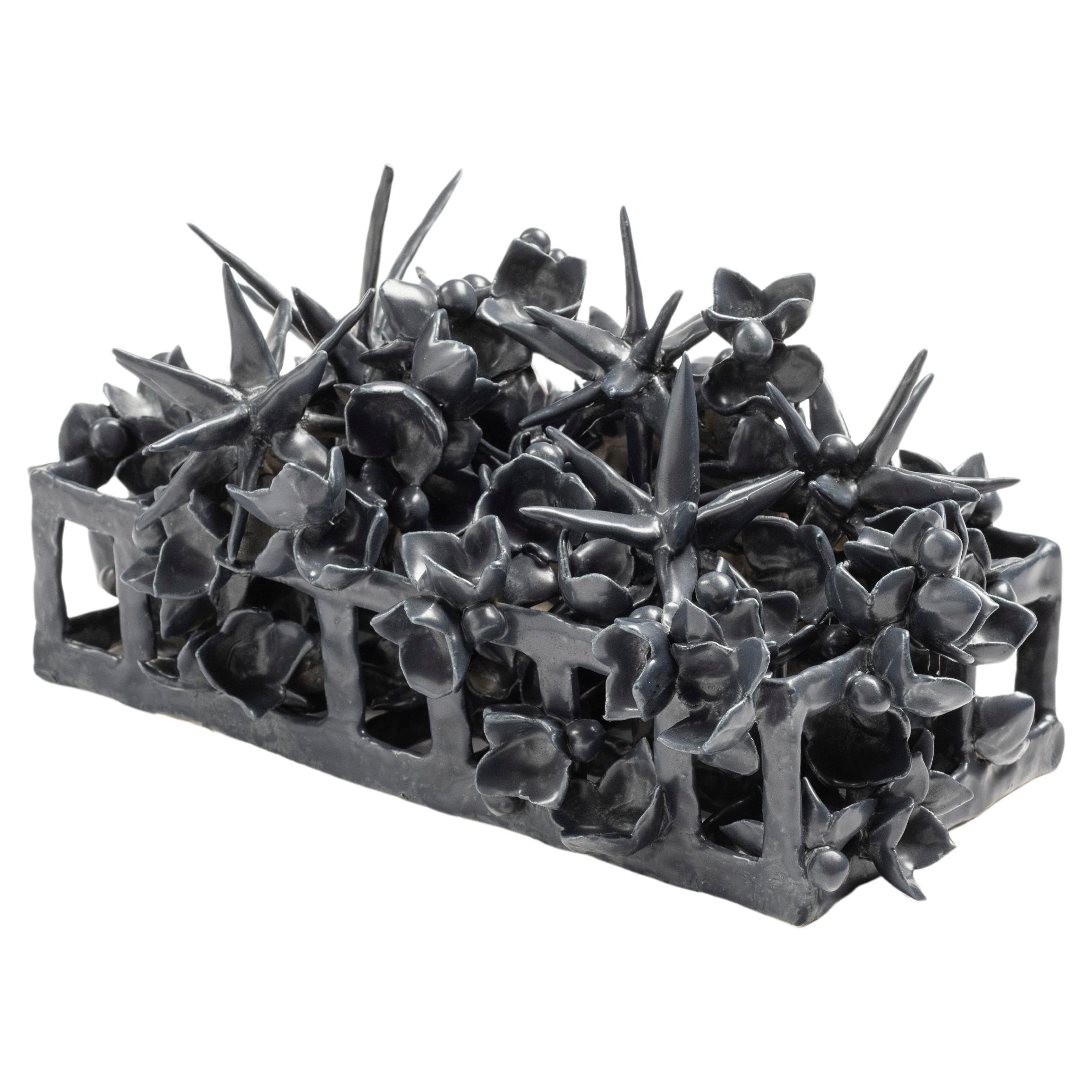 Joanna Poag Binding Time (Black Grid with Stars) Ceramic Sculpture, 2020 For Sale