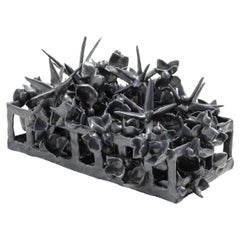Joanna Poag Binding Time (Black Grid with Stars) Ceramic Sculpture, 2020