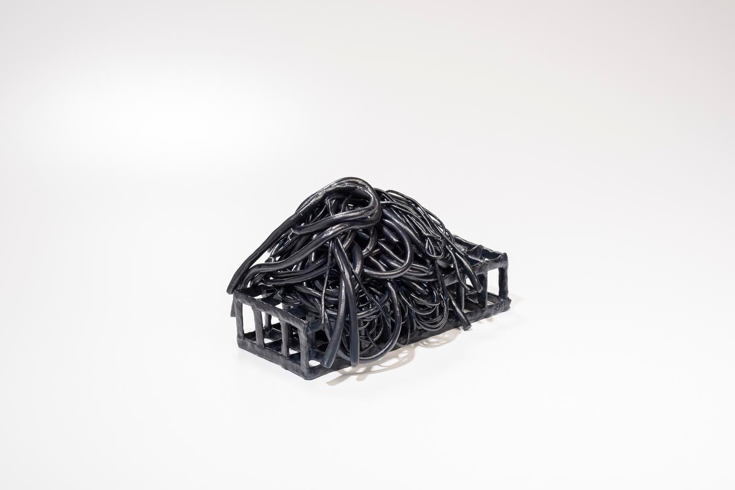 Organic Modern Joanna Poag Binding Time (Black Grid with Coils) Ceramic Sculpture, 2019 For Sale