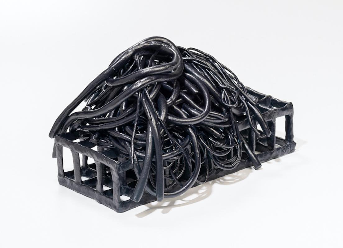 American Joanna Poag Binding Time (Black Grid with Coils) Ceramic Sculpture, 2019 For Sale