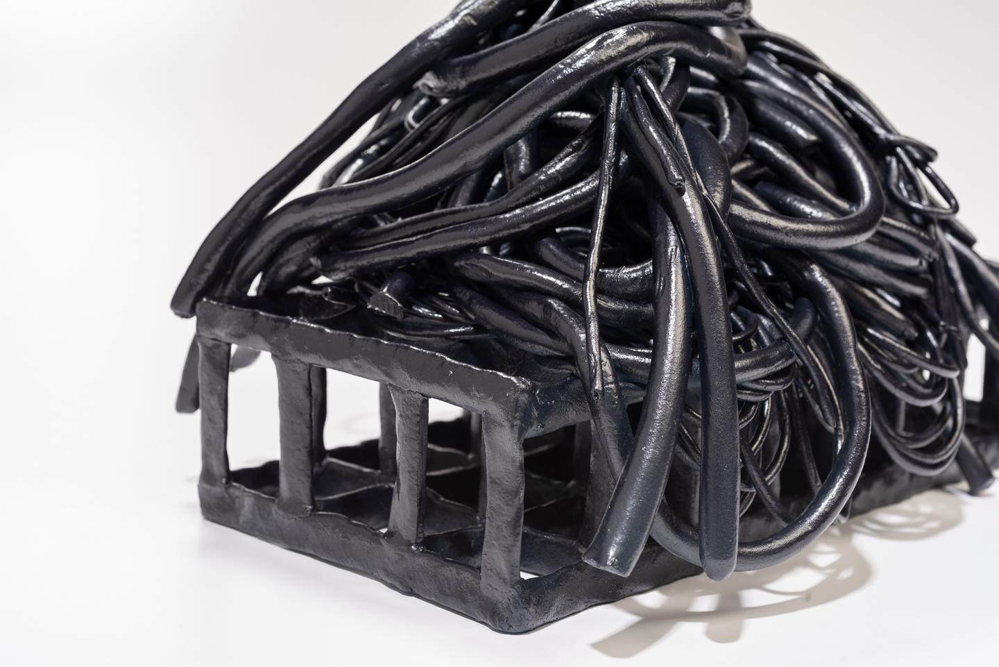 Glazed Joanna Poag Binding Time (Black Grid with Coils) Ceramic Sculpture, 2019 For Sale