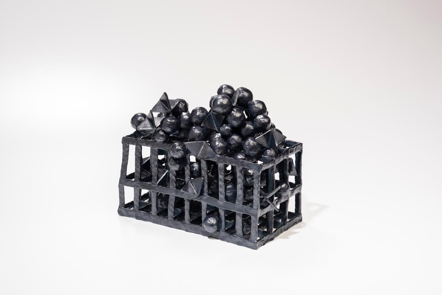 Organic Modern Joanna Poag Binding Time (Black Grid with Spheres) Ceramic Sculpture, 2019 For Sale