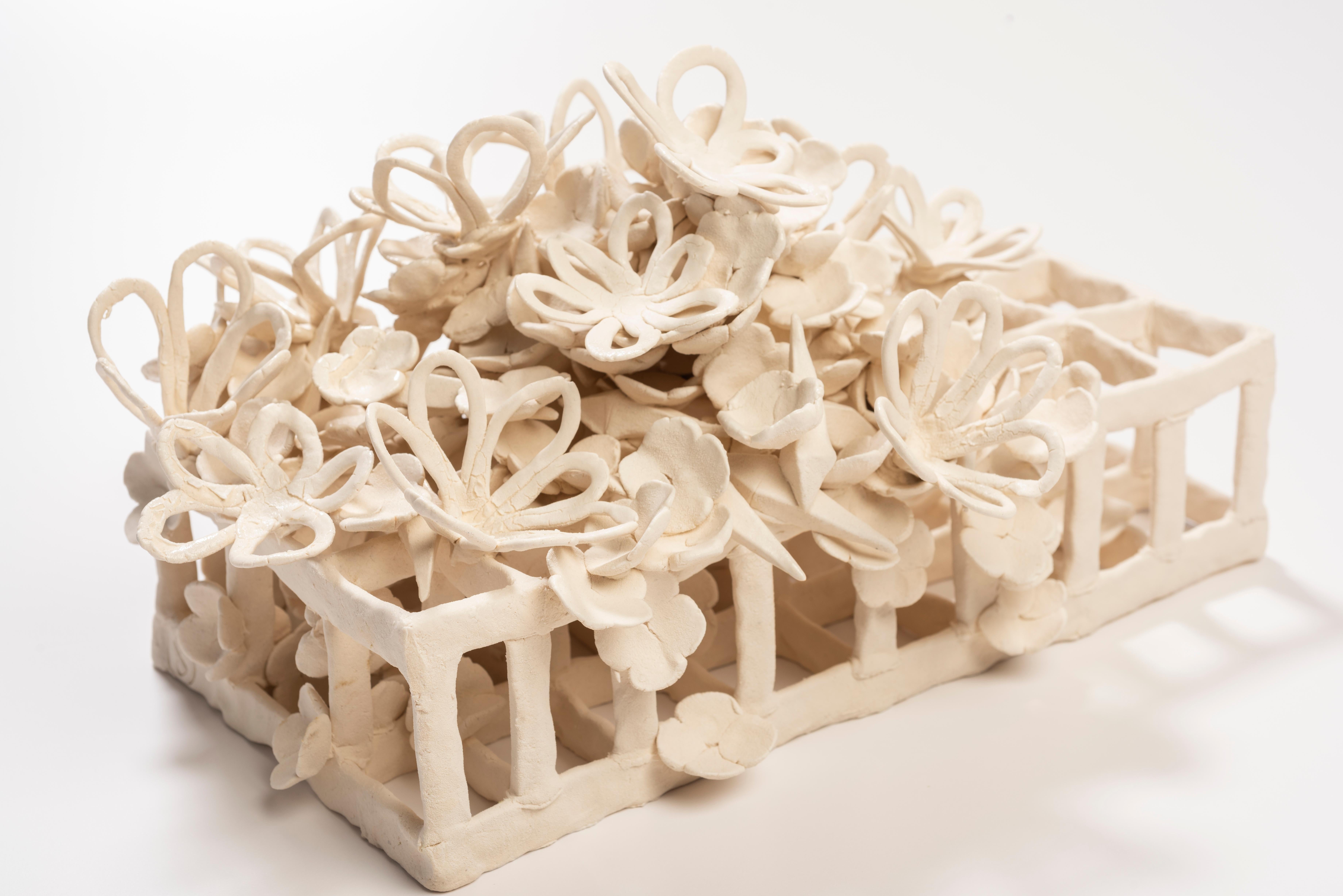 Organic Modern Joanna Poag Binding Time (Grid w/ Quatrefoils & Flowers) Ceramic Sculpture, 2019 For Sale