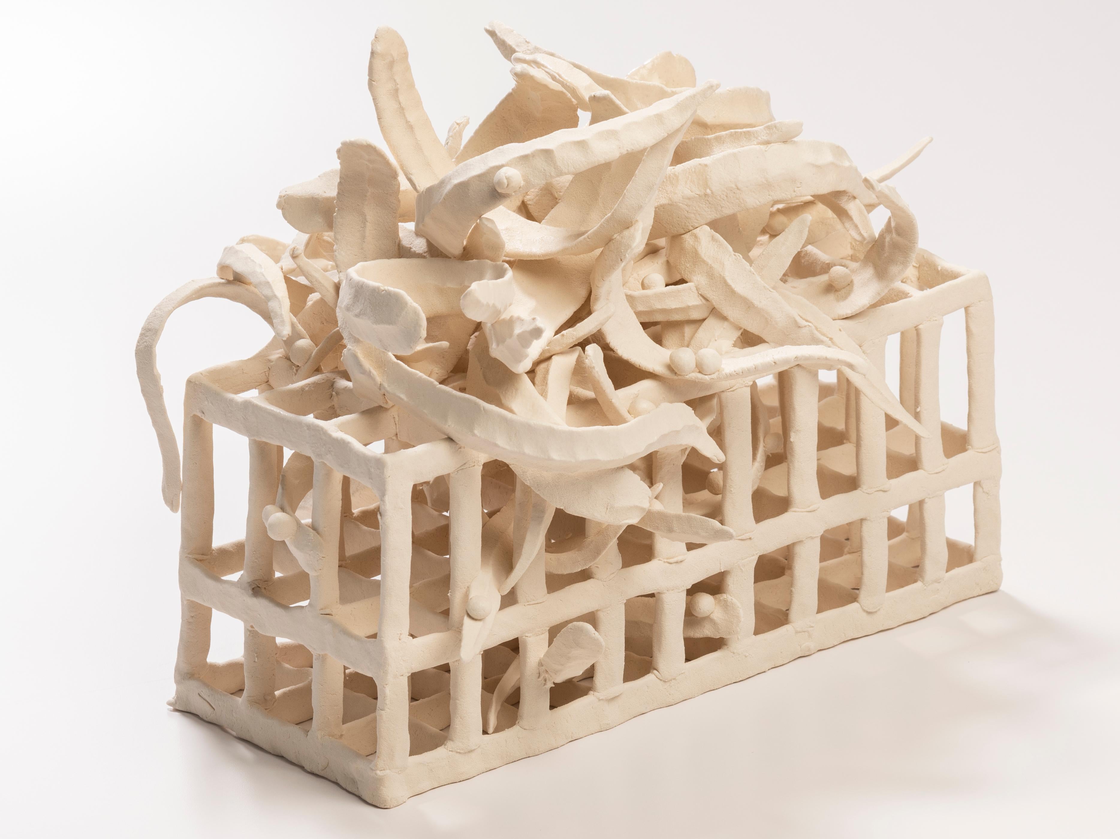 American Joanna Poag Binding Time (Grid with Leaves) Ceramic Sculpture, 2019 For Sale