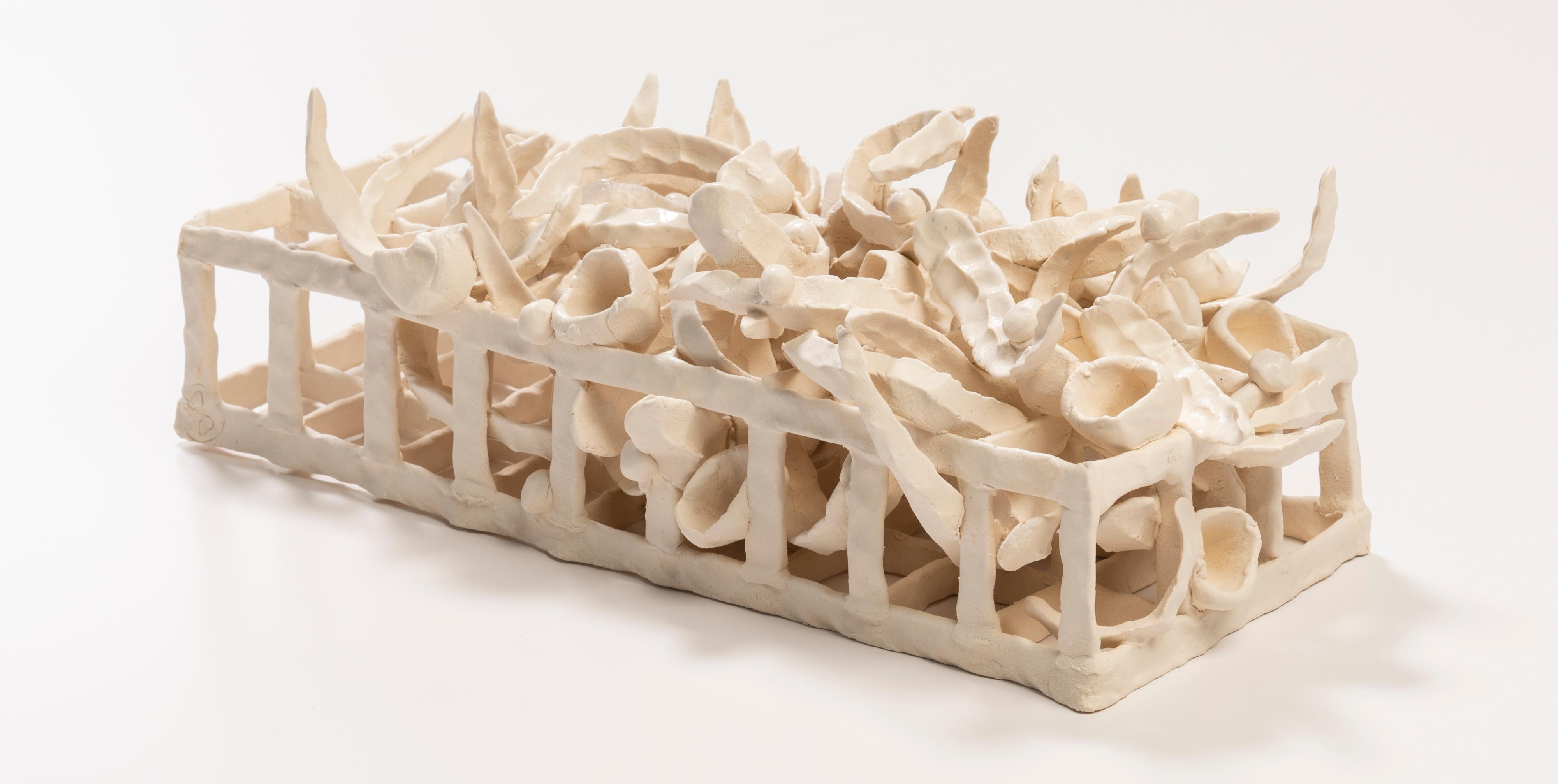 Joanna Poag Binding Time (Grid with Pods and Leaves) Ceramic Sculpture, 2019 In Excellent Condition For Sale In New York, NY
