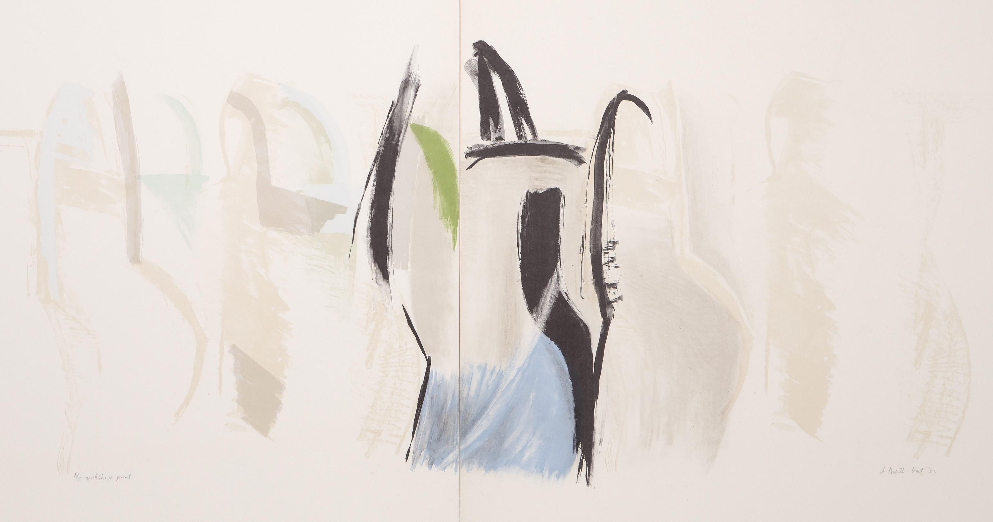  Joanna Darte, Américaine (1947 - ) -  Composition abstraite (diptyque), Année : 1980, Médium : Lithographie sur Arches, signée et datée au crayon, Taille de l'image : 18 x 21 pouces, Taille : 30 x 44 pouces (76.2 x 111.76 cm)