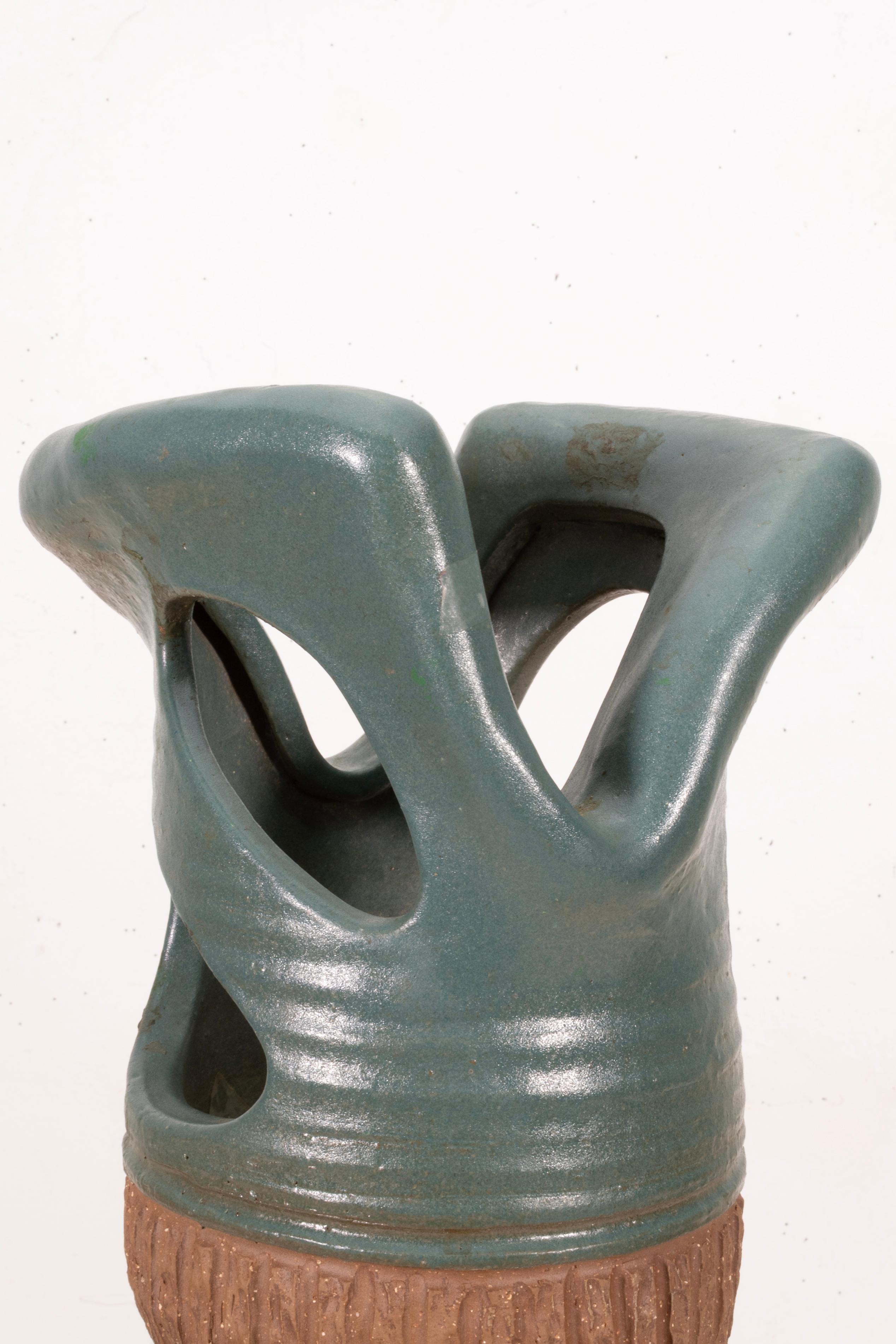 Mid-Century Modern Joanna Price Signed Mid Century Tall Green Ceramic Ikebana Vase For Sale