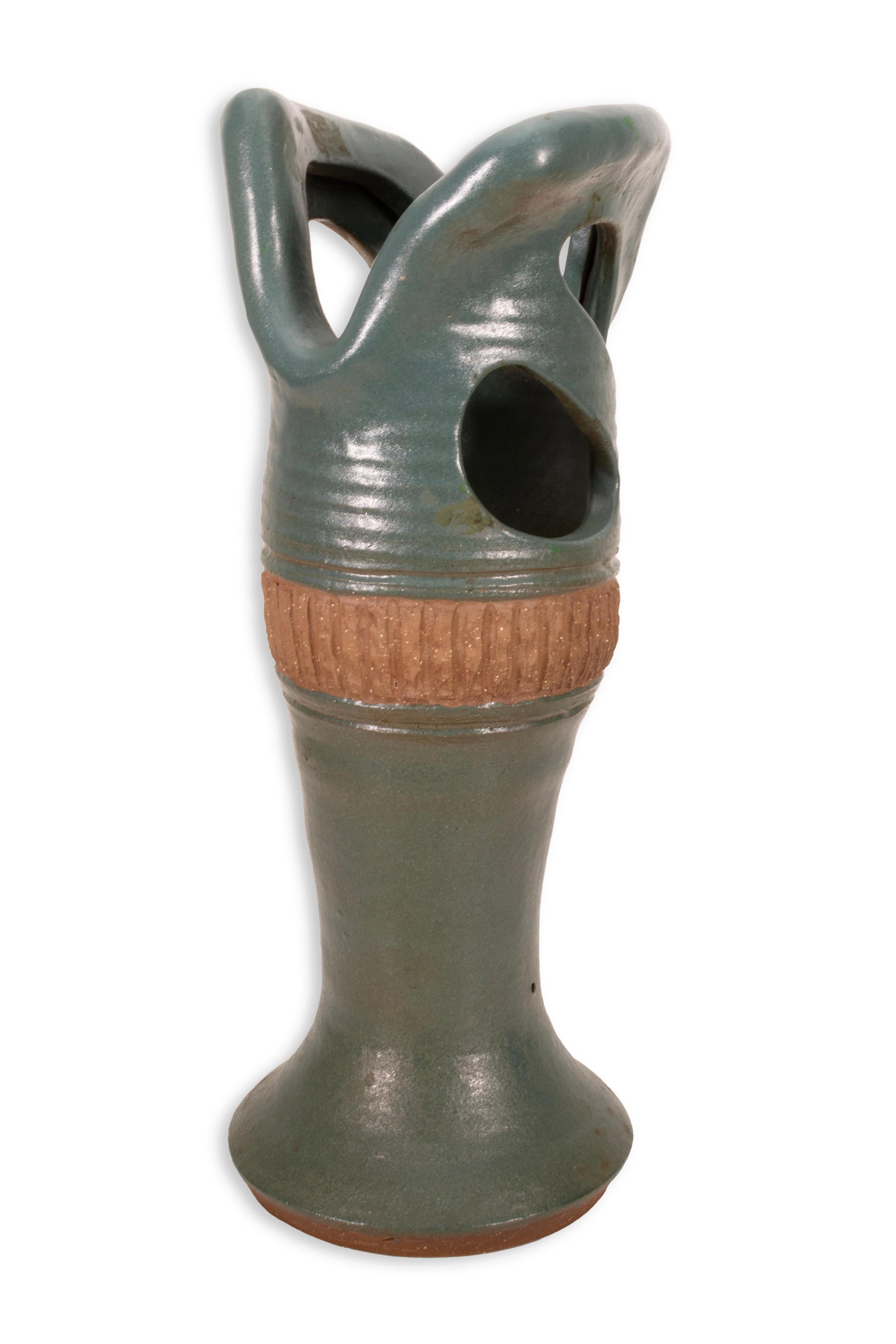 Joanna Price Signed Mid Century Tall Green Ceramic Ikebana Vase For Sale 1