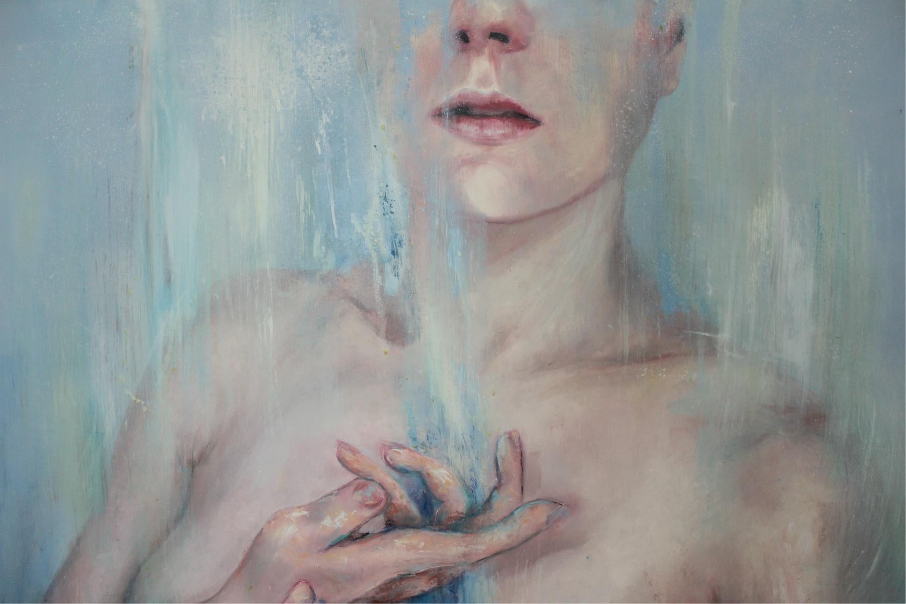 La energía. Pintura figurativa contemporánea realista acrílico sobre lienzo, Desnudo - Painting Contemporáneo de Joanna Sokolowska