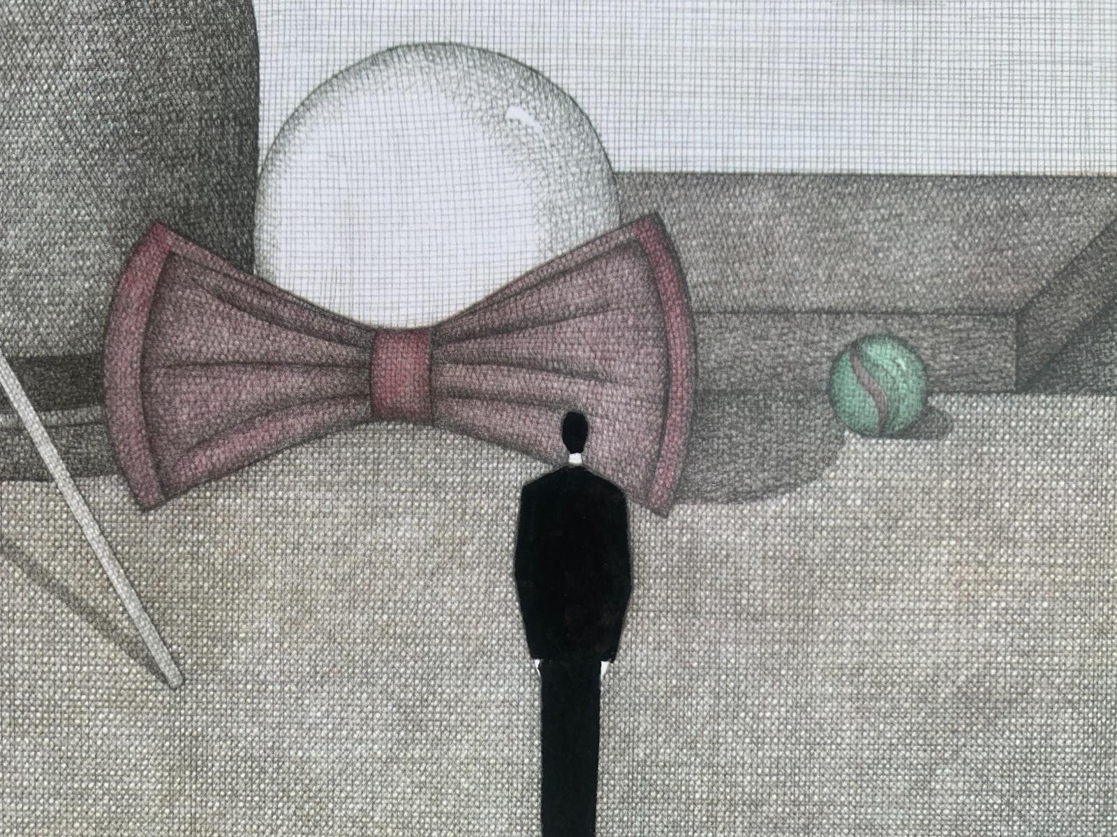 Un mago. Stampa figurativa, Surrealismo simbolico, Arte polacca - Figurative Print Grigio di Joanna Wiszniewska-Domanska