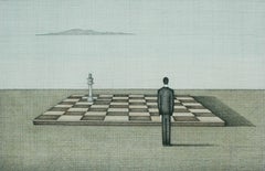 Un jugador. Dibujo figurativo, Surrealismo simbólico, Ajedrez, Artista polaco