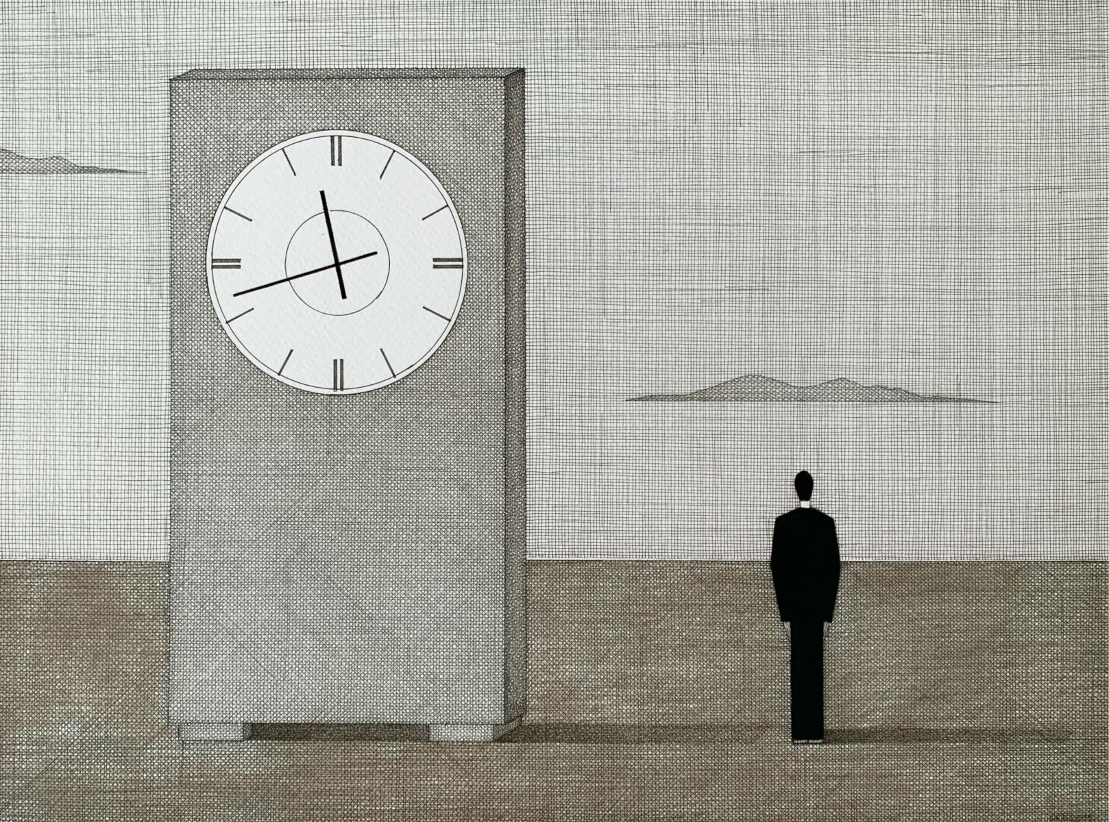 Before a meeting - Figurative print, Surrealism, Minimalism, Muted colors